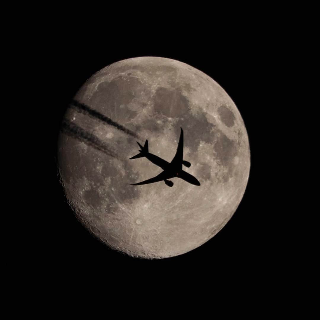 ANAさんのインスタグラム写真 - (ANAInstagram)「夜空を見上げて🎑 （Photo：@kohtar0o0）  #今日は中秋の名月 #十五夜 #中秋の名月 #お月見 #お月様 #見られますように #夜景 #空 #秋の空 #夜空 #月と飛行機 #月丼 #シルエット #飛行機の影 #飛行機雲 #飛行機 #ダレカニミセタイケシキ #ソラマニ_ヒコーキ #moon #nightview #sky #autumn #silhouette #airplaneshadow #airplane #ana_jp  ANAの飛行機は「#ソラマニ_ヒコーキ」をつけて投稿してね🌝インスタやANAの各メディアでご紹介していきます📷」9月13日 17時22分 - ana.japan