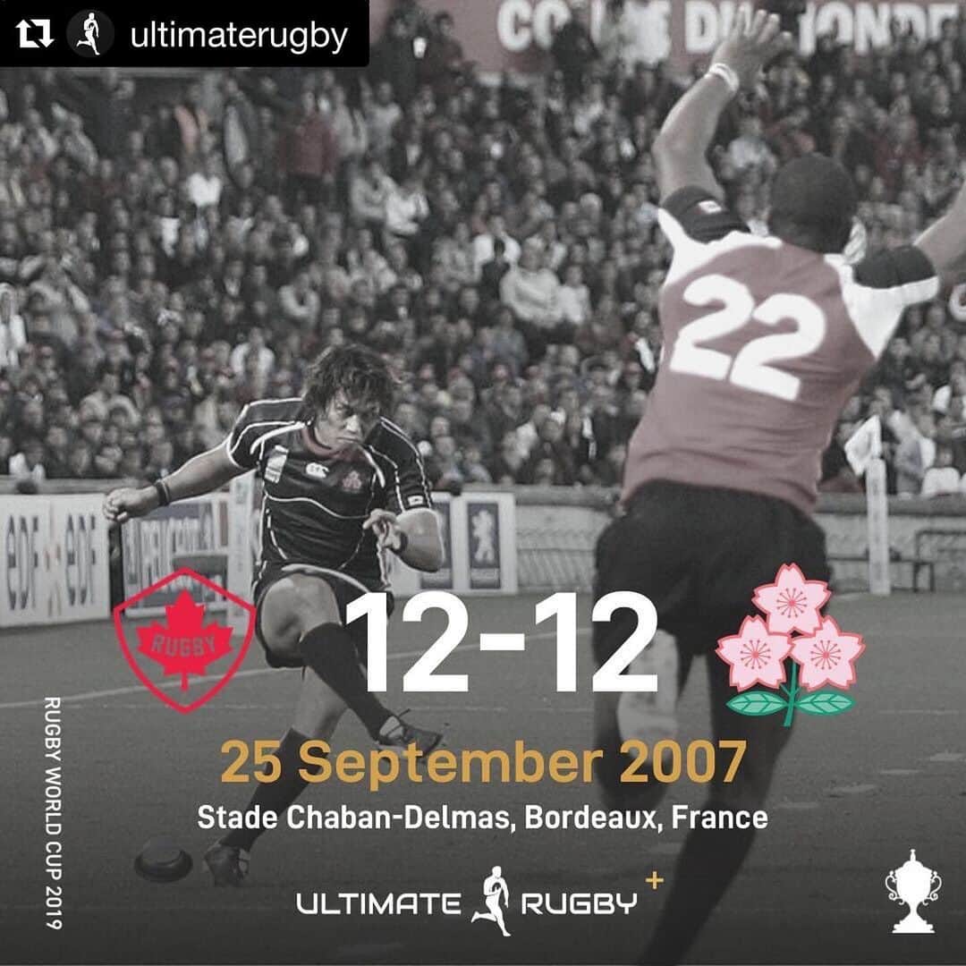 のインスタグラム：「Good memories!! Thanks @ultimaterugby 🙇‍♂️ #Repost @ultimaterugby with @get_repost ・・・ ICEMAN SHOTARO ONISHI 👟🏉🎯 • • • 🏉 12-12 📍 Bordeaux 🗓️ 25.09.2007  Japan's Shotaro Onishi kept his cool during the 2007 RWC to slot a draw clinching conversion to avoid finishing as Pool B's wooden spoon 🎯」