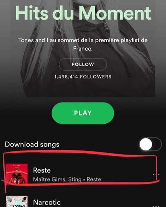 スティングさんのインスタグラム写真 - (スティングInstagram)「“Reste” with @gims is featured on Spotify’s “Hits du Moment” playlist.」9月13日 23時36分 - theofficialsting