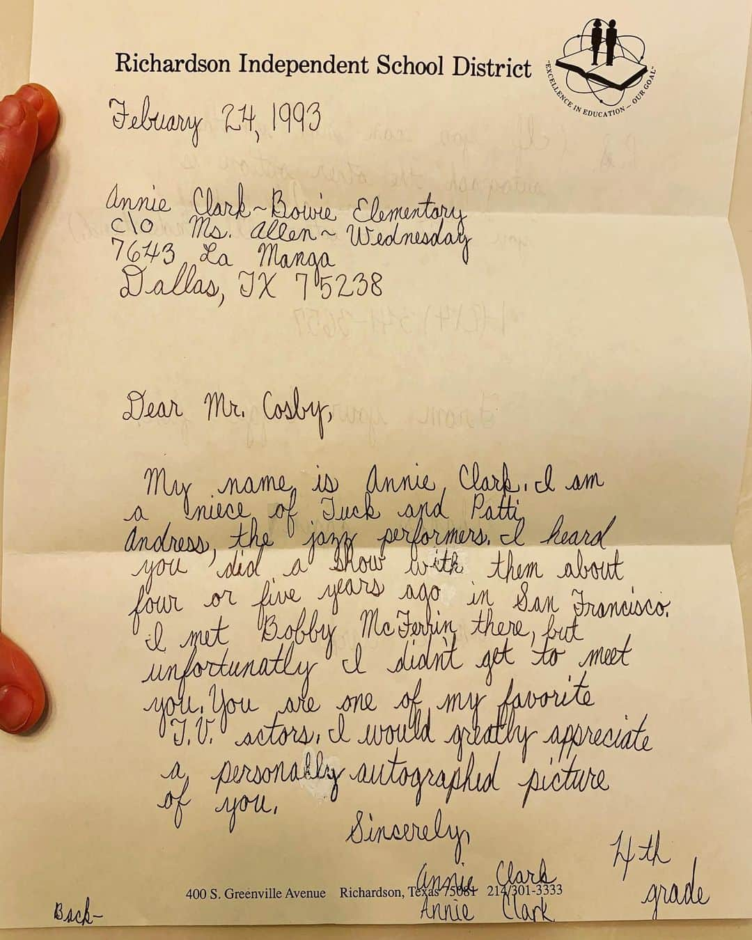 セイント・ヴィンセントさんのインスタグラム写真 - (セイント・ヴィンセントInstagram)「This is a fan letter I wrote to Bill Cosby in the 4th grade.」9月14日 2時39分 - st_vincent