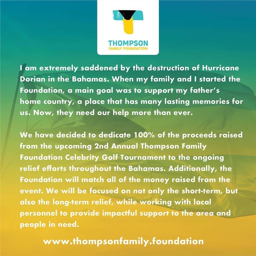 クレイ・トンプソンのインスタグラム：「These past few weeks have been so unimaginably hard for Bahamians, especially on the islands of Abaco and Freeport. People have lost everything- loved ones, family, possessions, homes. Whatever you cherish it’s gone for these communities. This is far from a quick fix, it will take years and years of rebuilding. The @thompsonfamilyfoundation will do everything in its power to help with relief efforts right now and for many years to come. All contributions no matter how big or small will go long way and are greatly appreciated.  Secondly, shame on our current administration for not welcoming our Bahamian neighbors in their greatest time of need. I’ve been so lucky to visit my family in Nassau since childhood, and in those times I’ve seen countless Americans use the Bahamian islands as their playground for letting loose and vacationing. And now we turn our back on the people who welcomed us with open arms, when they’ve lost everything !? There’s no excuse for this... and if you have one your a real piece of 💩  Bahamians will persevere, but help along the way is greatly appreciated. Thank you ❤️ 🇧🇸」