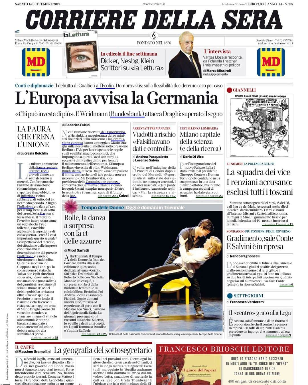 ロベルト・ボッレさんのインスタグラム写真 - (ロベルト・ボッレInstagram)「@corriere #primapagina @bertolinimilena #tdd #grazie」9月14日 19時37分 - robertobolle