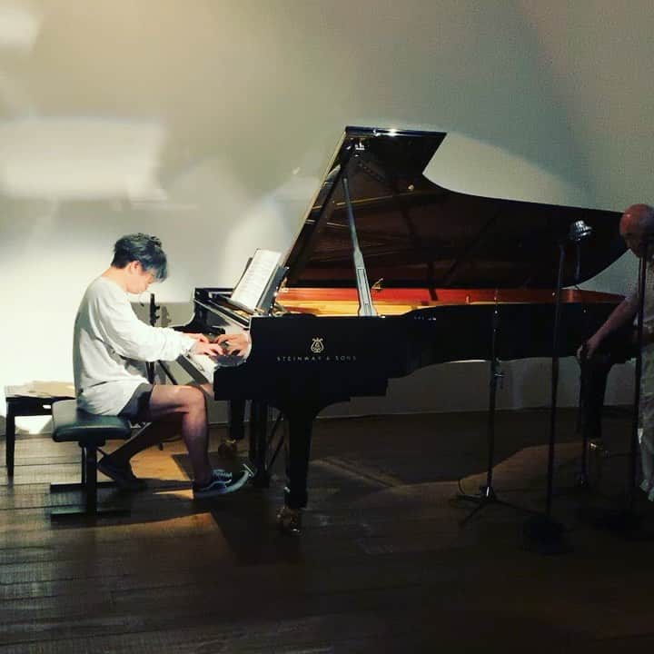 渋谷慶一郎のインスタグラム：「In Rehearsal for Maria+ 2019.9.11,12 at Sonorium Tokyo. リハーサルのときのいくつか。山Pに書いた懐かしい曲も弾いてみたりしてる( ´∀｀)」