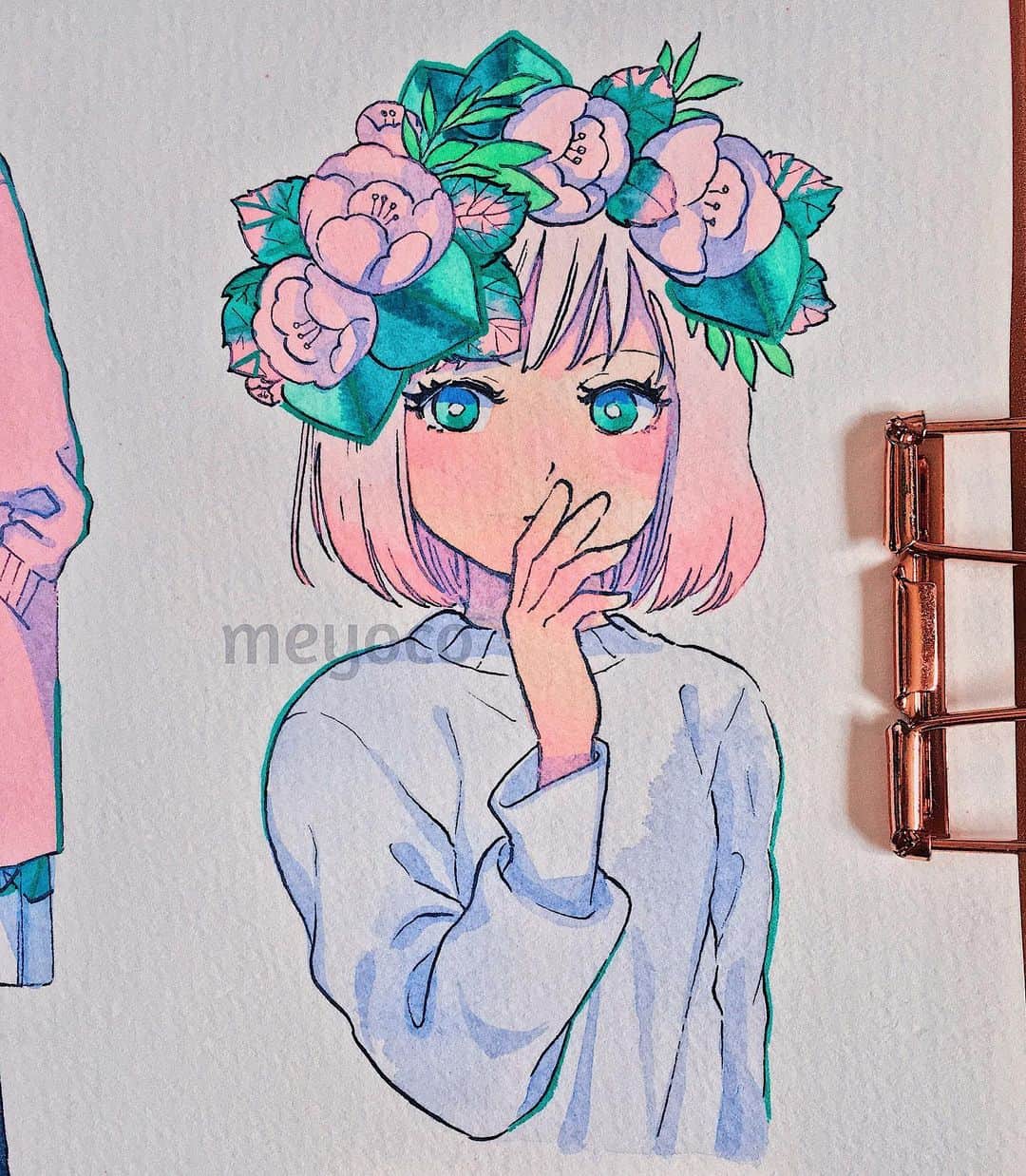 meyocoさんのインスタグラム写真 - (meyocoInstagram)「Throwback to super old watercolor pink haired girls I did in 2017. I really do miss using watercolors 🌸💦 . . You can check out my old art supplies account here ➡️ @pearlescentpink #throwback #watercolor」9月15日 5時51分 - meyoco