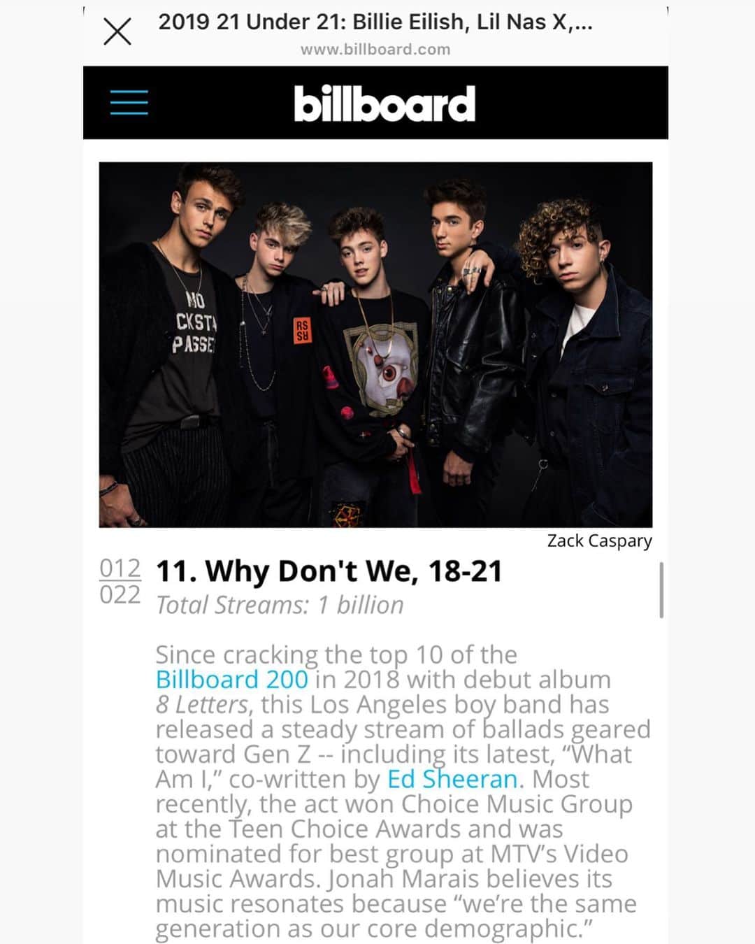 Jonahmaraisのインスタグラム：「damn, 11 on the 21 under 21 list!!! thank you @billboard」