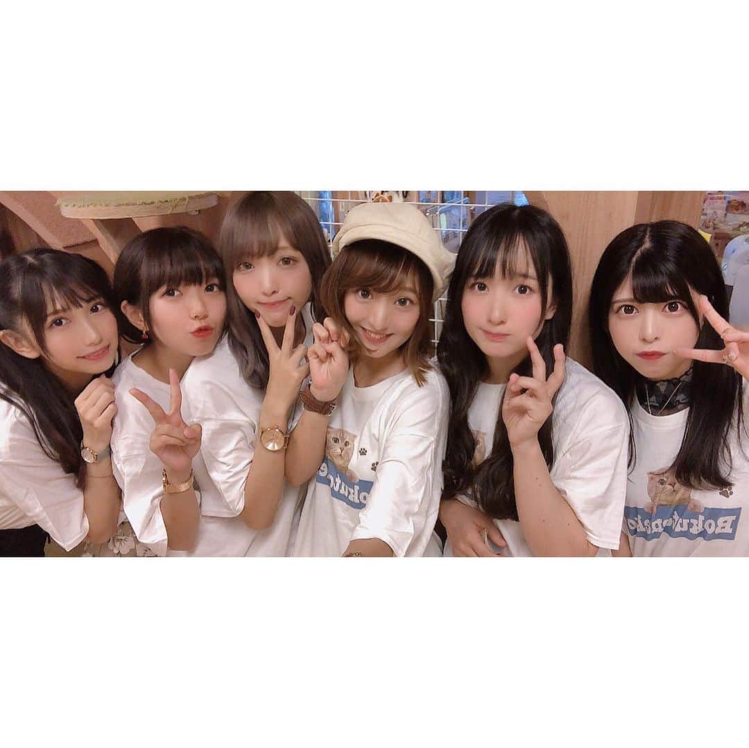 東なつ紀のインスタグラム：「同窓会イベント、楽しくて 1日すぎるのが一瞬でした👏❤️ サプライズでちゃきも遊びに来て懐かしいメンバー勢揃い♡！ 猫もスタッフもお客さんもなにも変わってなくて、改めて幸せ空間で働いてたなぁ。 としみじみ思いました。  店長って呼ばれるの久しぶりすぎた笑笑  宝物タオルが増えました❤️ それにしてもほんまみんな可愛いなぁ(｀・ω・´) #猫 #お揃いtシャツ #僕猫 #同窓会 #秋葉原」