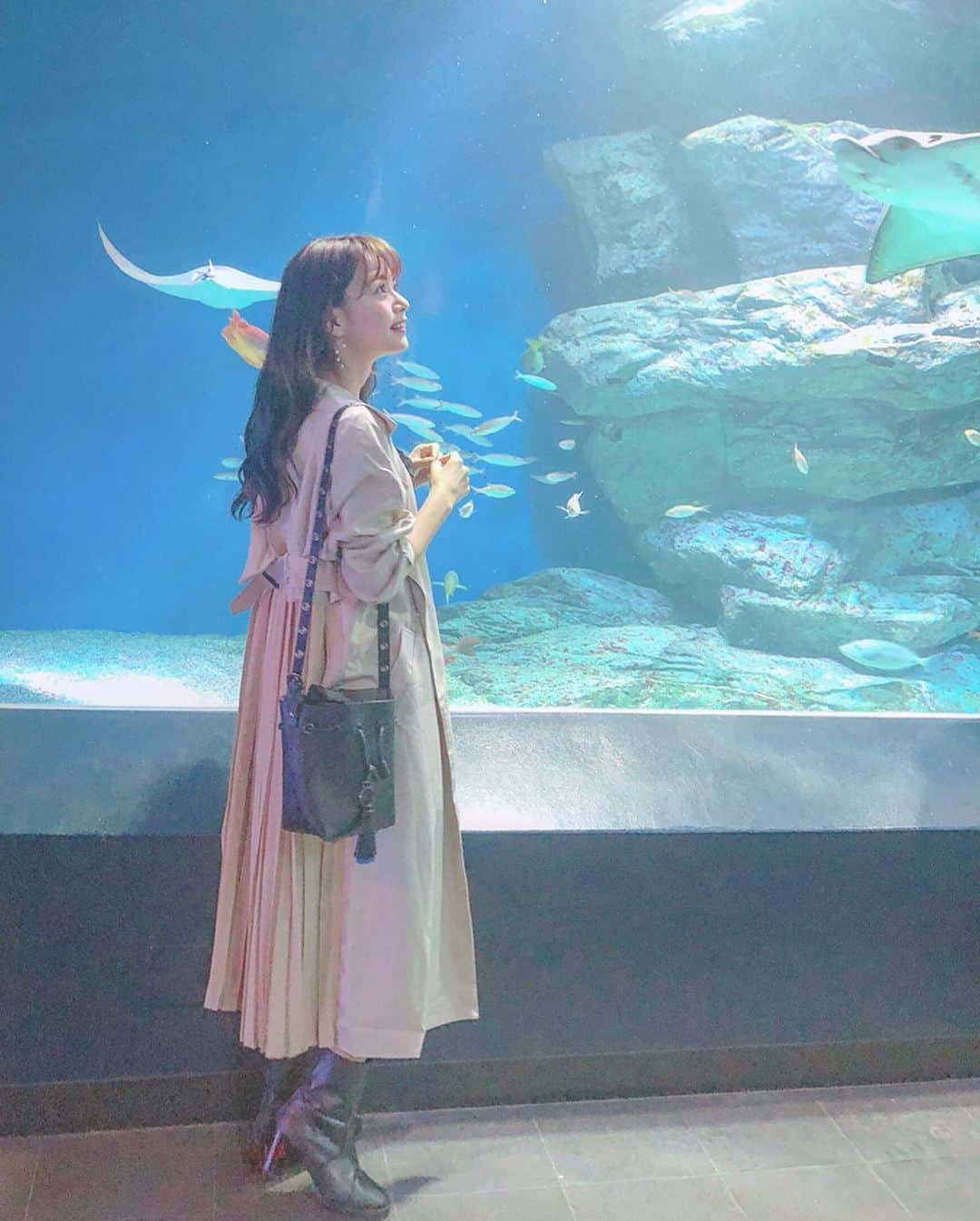 山崎春佳さんのインスタグラム写真 - (山崎春佳Instagram)「🐠🐡 . 昨日は品川の水族館に行きました。 綺麗な世界に心洗われました❁ . この日は @titivatejp の #バックプリーツライトトレンチコート を着ていたよ！ 前からも後ろからもかわいいスタイル…！ 一応わかりやすい画像も最後に載せておきました！ どんな色のお洋服にも合うライトベージュがわたしの推しです◡̈⃝⋆* . #me #tbt #fashion #coat #titivate #titivatestyle #trenchcoat #aquarium #fish #水族館 #品川水族館 #エイ #魚 #トレンチコート #ティティベイト #マクセルアクアパーク品川 #暗い写真明るくしてるから画質荒いねごめんね」9月29日 22時13分 - haruka_yamazaki