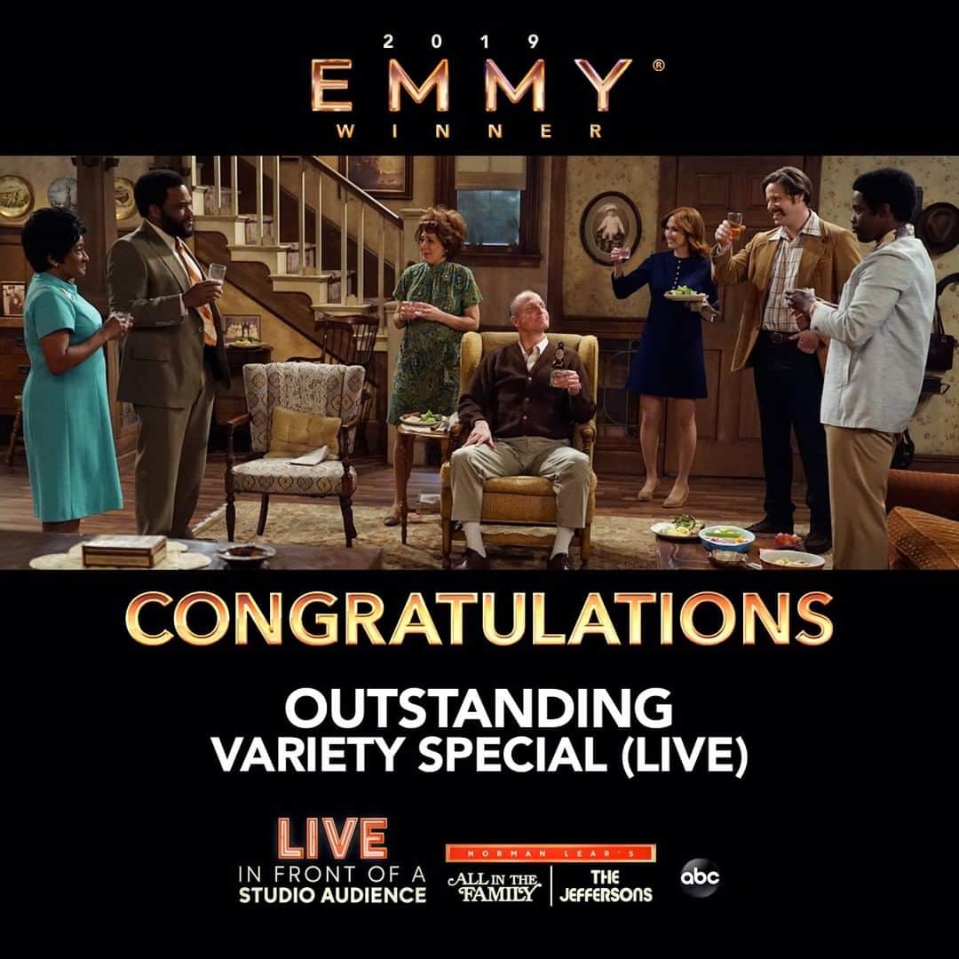 アメリカン・ブロードキャスティング・カンパニーのインスタグラム：「Congratulations to Live In Front Of A Studio Audience: Norman Lear’s ‘All In The Family’ And ‘The Jeffersons’ on their #Emmy win for Outstanding Variety Special (Live)! #LIFOASA #Emmys 🎉」