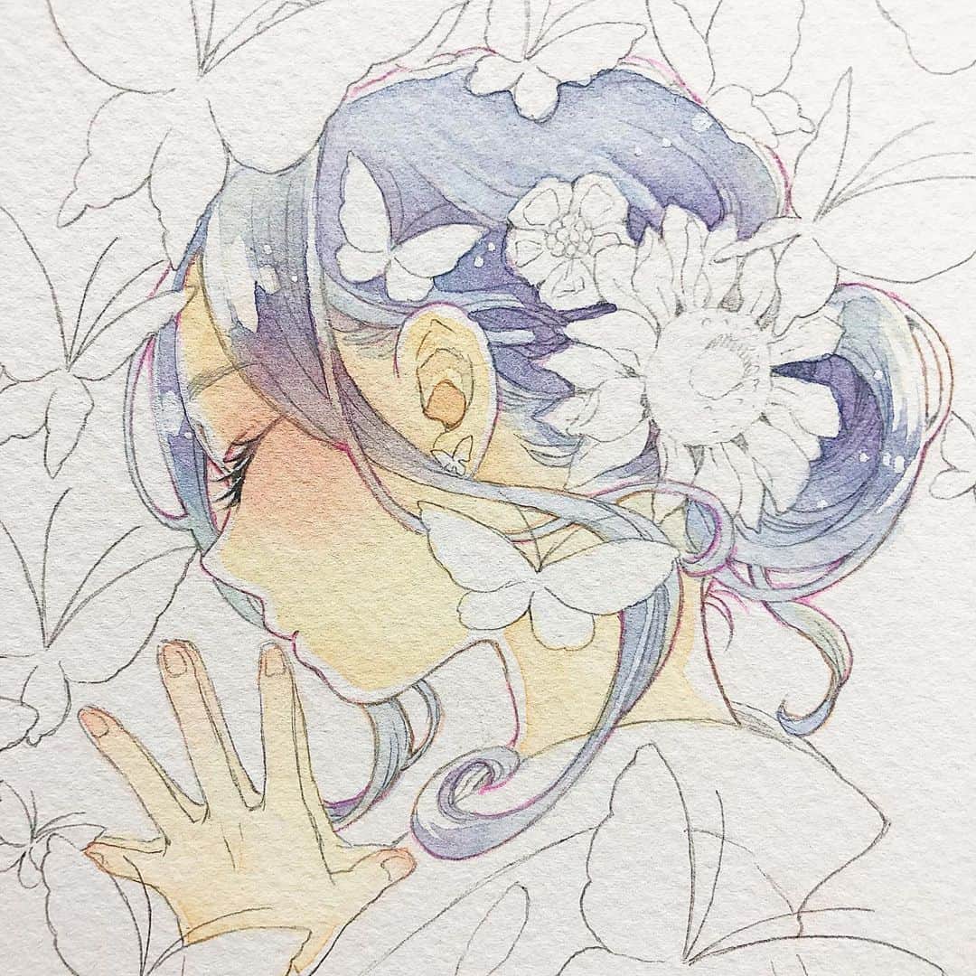 友風子 Yufushiさんのインスタグラム写真 友風子 Yufushiinstagram 塗り絵セットの新作線画を塗り始めました Illustration Watercolor イラスト 水彩 9月15日 17時51分 Uko Yufushi