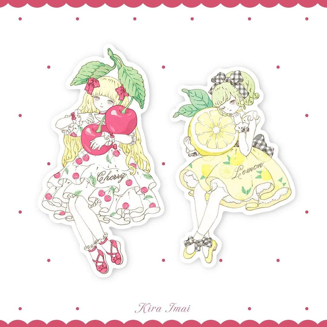 今井キラのインスタグラム：「𝑁𝑒𝑤﻿ ステッカー﻿ Cherry🍒 ﻿ Lemon🍋﻿ ﻿ 9/17(火)22時WebStoreに入荷します🍒﻿ https://kiraimai.booth.pm﻿ ﻿ #kiraimai #🍒 #🍋 #cherry #lemon #sweetlolita #kawaii #lolitafashion」