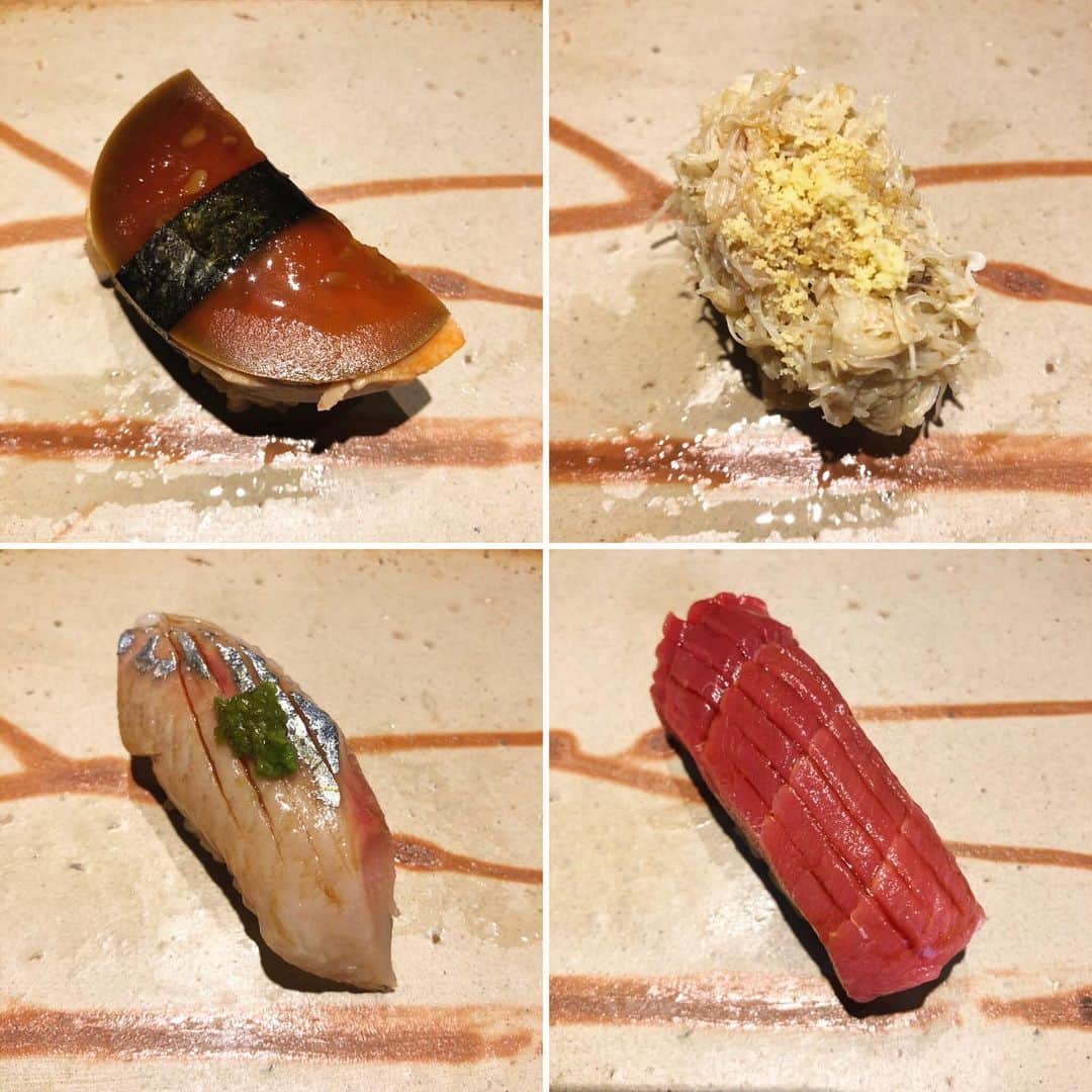 長山一樹のインスタグラム：「『月一で高級鮨を食べる』 今月の月一は予約が取れない取れないと言いながら3回目のワイキキ「すし匠」です。ヤシの木の芯がガリの代わりなのも慣れてきました。笑 ロスのヤリイカ、シアトルのミル貝、アラスカのボタン海老、カッパーリバーサーモン、サンフランシスコのカニ、サンディエゴのイワシ、オパのフィンガーライムのせ、サンタバーバラのウニ、ボストンのあん肝、燻製はバナナの葉っぱ、かんぴょうは青パパイヤと、もはや日本の物は唯一マグロだけ。すべてしっかりと仕事してあるので高級鮨にもちろんなっております。美味いです。しかし忘れてはいけない、お店に行く機会があれば必ず食べてください。食後のデザートにいくつかの中から選ぶのですが「葛切り」が絶品なので必ず選んでください。僕はルール違反で塩アイスもお願いし、残った黒蜜をつけていただき天国へ行きました。 #月一で高級鮨を食べる  #すし匠 #ワイキキ」