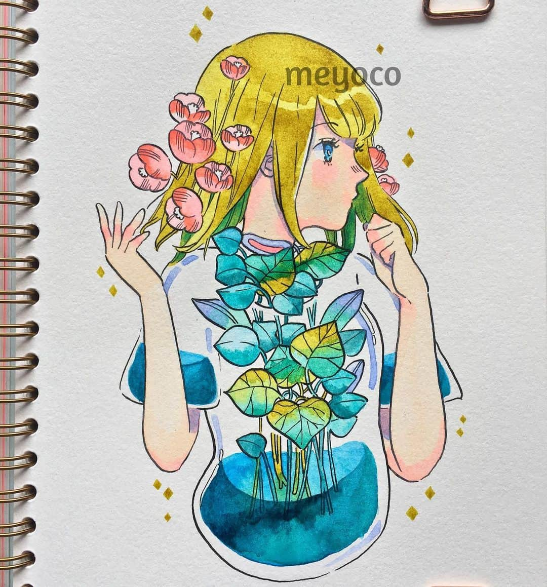 meyocoさんのインスタグラム写真 - (meyocoInstagram)「More throwbacks! Some watercolor plant girls from 2017! 🌿🌸💧✨ . . . You can check out my art supplies account here ➡️ @pearlescentpink #meyothrowback #watercolor」9月17日 2時15分 - meyoco