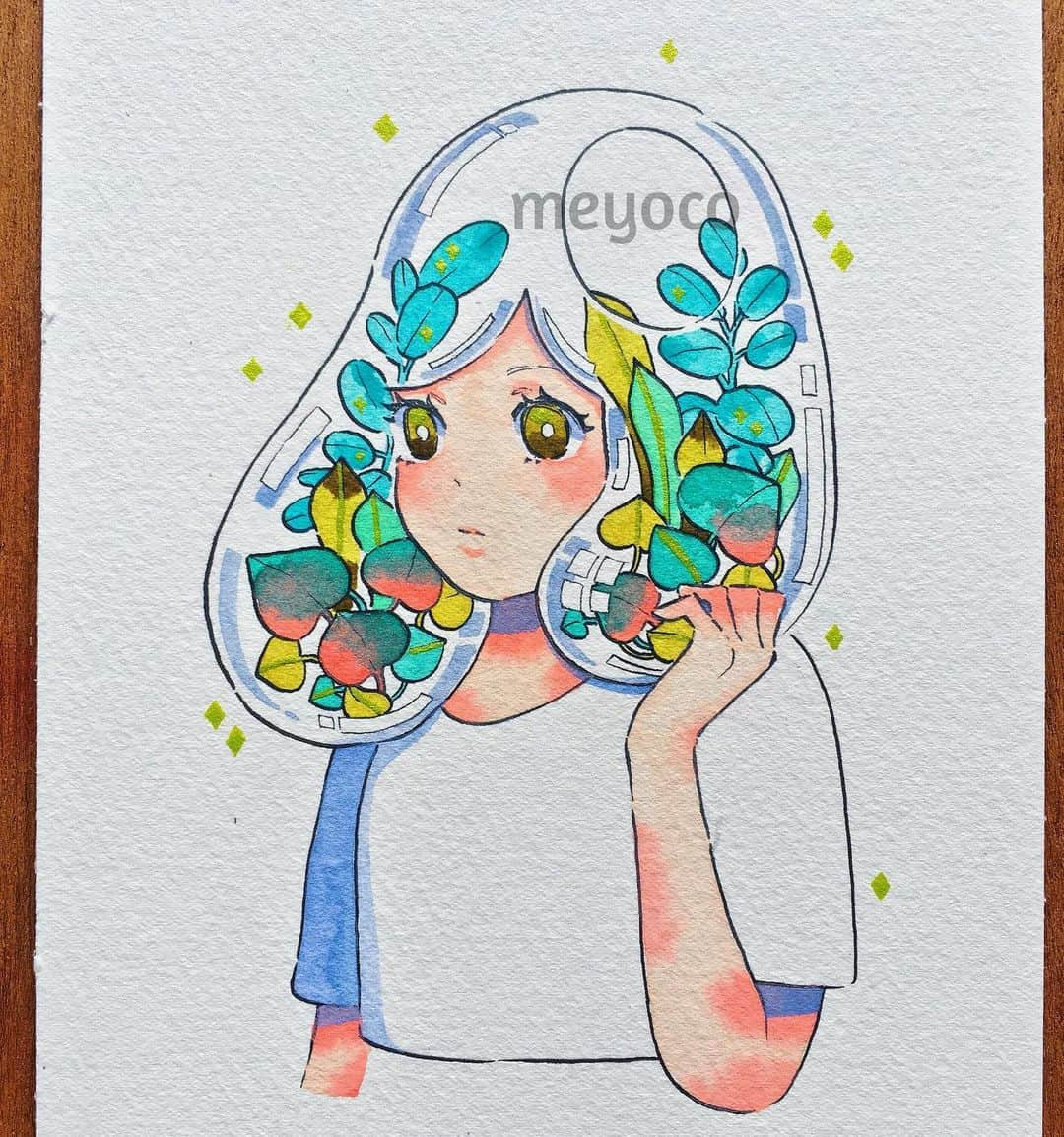 meyocoさんのインスタグラム写真 - (meyocoInstagram)「More throwbacks! Some watercolor plant girls from 2017! 🌿🌸💧✨ . . . You can check out my art supplies account here ➡️ @pearlescentpink #meyothrowback #watercolor」9月17日 2時15分 - meyoco