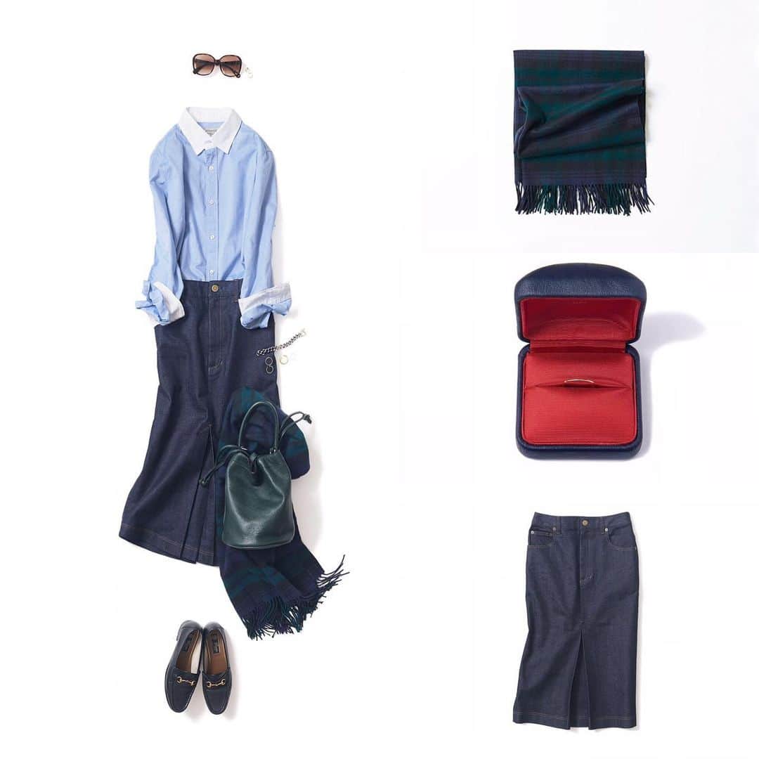 のインスタグラム：「NEW♦️Coordinate ・ 2019-09-17 ・ believe in basic ・ tops : #poggianti  skirt : #lustic accessory : #anthemforthesenses #gigi #hum bag : #ruedesfleurs shoes : #gucci other :  #gucci #johnstons ・ #kkcloset #kkshop #菊池京子 #kyokokikuchi #style #コーデ #coordinate #code #fashion #コーディネート #ootd #wear #カジュアル#happy #秋 #shirt #italy #basic #denimskirt #ブラックウォッチ」
