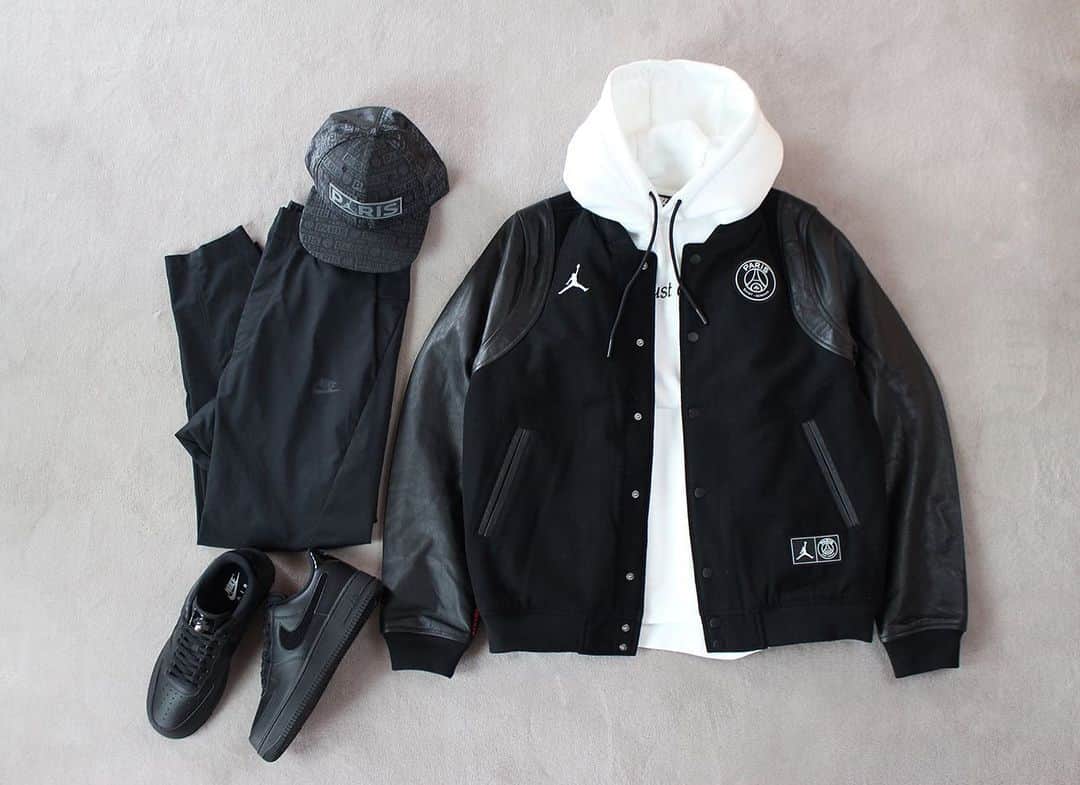 のインスタグラム：「RECOMMEND ■NIKE JORDAN BCFC VARSITY JACKET COLOR: BLACK SIZE : S - XXL PRICE : ¥60,000 (+TAX) ・ ■NIKE AS M NSW JDI HOODIE PO FLC HVY COLOR : WHITE SIZE : S - XL PRICE : ¥10,000 (+TAX) ・ ■NIKE WOVEN PANT COLOR : BLACK SIZE : S - XXL PRICE : ¥10,000 (+TAX) ・ ■NIKE JORDAN BCFC SNAP BACK CAP COLOR : BLACK SIZE : FREE PRICE : ¥3,200 ・ ■NIKE AIR FORCE 1 '07 LV8 COLOR : BLACK SIZE : 26.0cm - 29.0cm PRICE : ¥12,000 ・ #a_and_s #NIKE #NIKESPORTWEAR #PSG #JORDAN #JUMPMAN #JUMPMAN23 #JORDANBRAND #JORDANBRANDPSG #CICESTPARIS #PANAME #NIKEAIRFORCE1 #NIKEAIRFORCE107LV8」