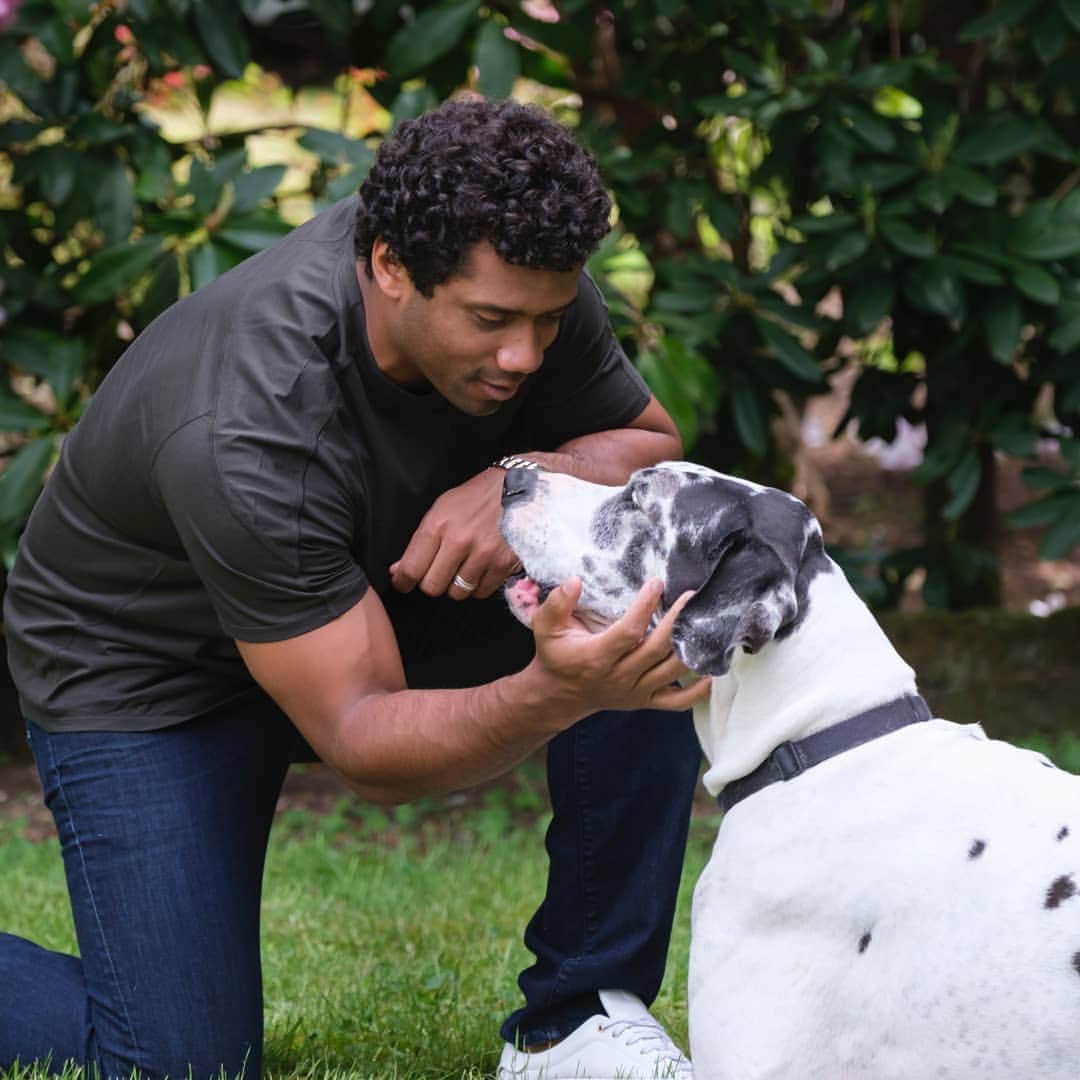 ラッセル・ウィルソンのインスタグラム：「It was heartbreaking to learn that nearly half of domestic violence victims stay in abusive situations because they fear for the safety of their pet. Join me and @banfieldfoundation to help create a world where victims of domestic violence and their pets can find safety together. Learn more about @banfieldfoundation's #SaferTogether initiative and watch the new PSA starring me and my dog Naomi to learn how you can get involved at the link in my bio. #ad」
