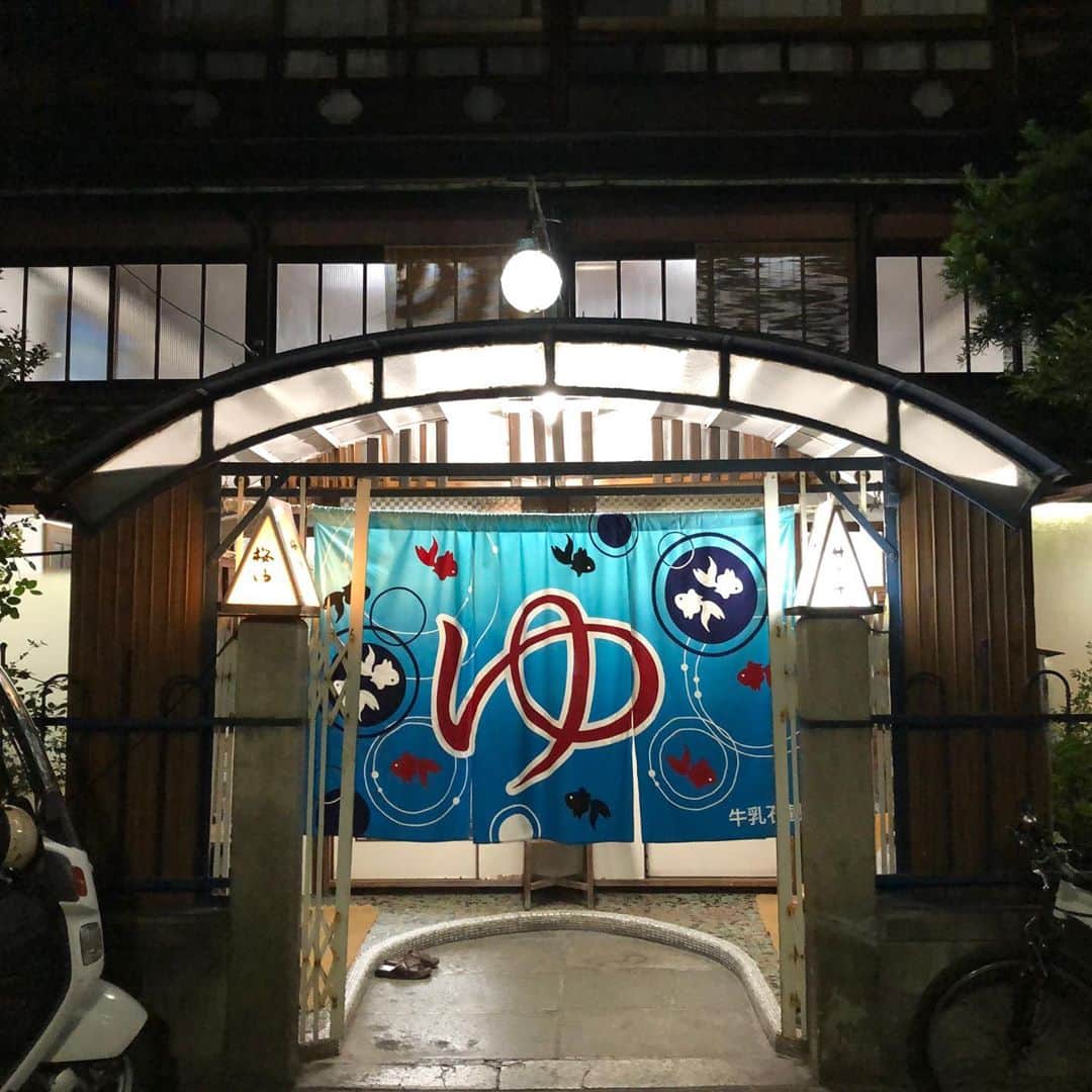 甲斐みのりさんのインスタグラム写真 - (甲斐みのりInstagram)「京都の夜。 三本木商店で食事のあと、浴室の水槽で鯉や金魚が泳ぐ銭湯・桜湯へ。魚たちを眺めながら入浴。  #京都おでかけ帖」9月17日 22時37分 - minori_loule