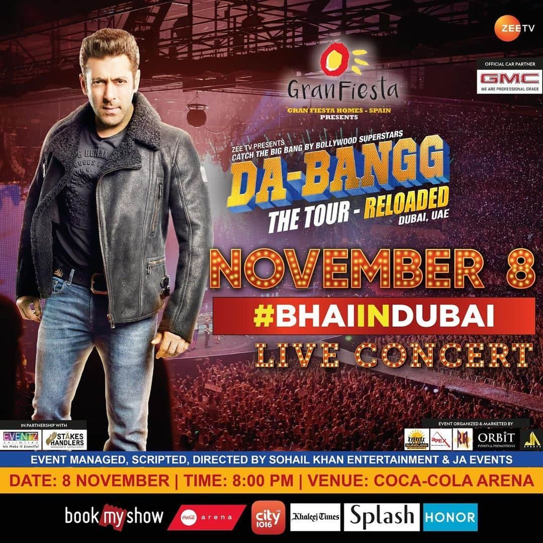 サルマン・カーンさんのインスタグラム写真 - (サルマン・カーンInstagram)「Dabangg Dhamaka finally on 8th Nov... c u all there . .  Pls book your tkts now (link in bio)  @cocacolaarena @gmcarabia @splashfashions @hayatvacations @city1016 @khaleejtimes @bookmyshow_uae @zeetvme @rsbelhasa @official_s1 @dyl3r @thejaevents @SohailKhanofficial @aadu_adil @jordy_patel #jaevents #sohailkhanentertainment #bhaiindubai」9月17日 19時30分 - beingsalmankhan