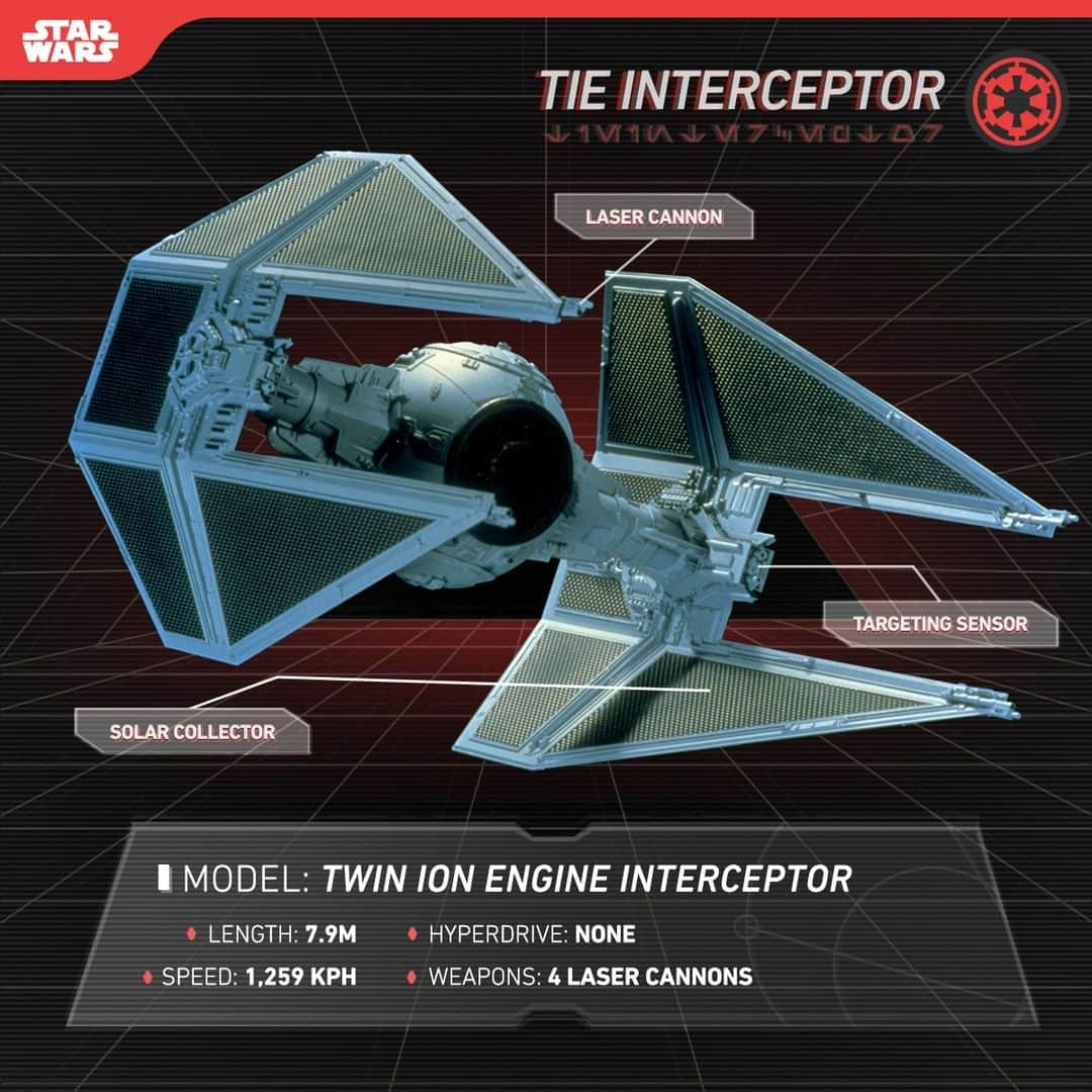 スター・ウォーズさんのインスタグラム写真 - (スター・ウォーズInstagram)「Faster than the standard TIE fighter, Interceptors are flown by the most experienced Imperial pilots. Equipped with an advanced targeting system, they are perfect for hunting down rebel starfighters.」9月18日 0時00分 - starwars