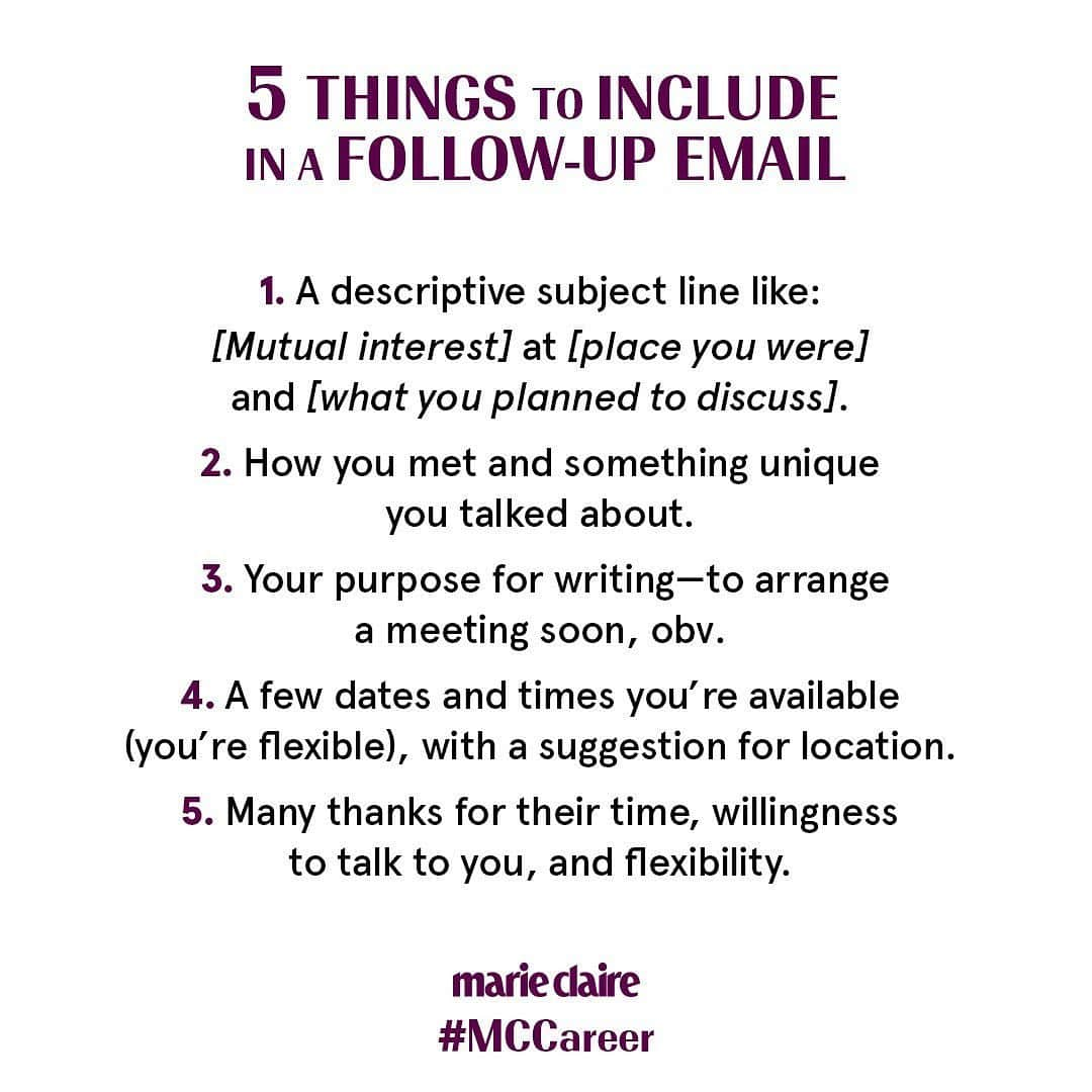 マリクレールさんのインスタグラム写真 - (マリクレールInstagram)「You finally made it to a networking HH, gained 20 new IG followers and have a ton of career inspiration, now what? Tap the link for 8 ways to make the most of your networking starting with how and when to send a follow-up email.」9月18日 0時51分 - marieclairemag