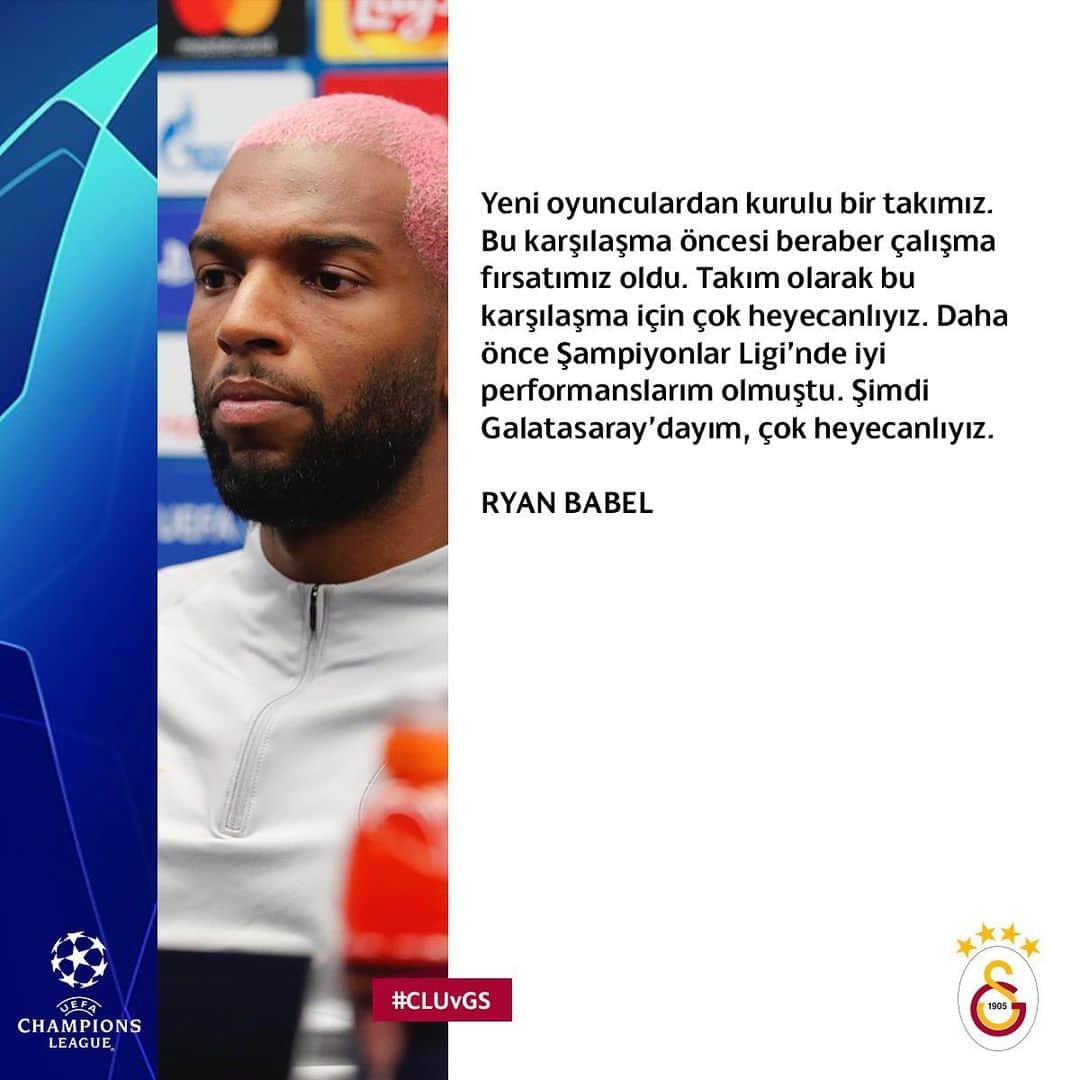 ガラタサライSKさんのインスタグラム写真 - (ガラタサライSKInstagram)「🎙 Oyuncumuz Ryan Babel UEFA Şampiyonlar Ligi’nde oynayacağımız Club Brugge karşılaşması öncesi düzenlenen basın toplantısında konuştu. #CLUvGS #UCL」9月18日 3時08分 - galatasaray