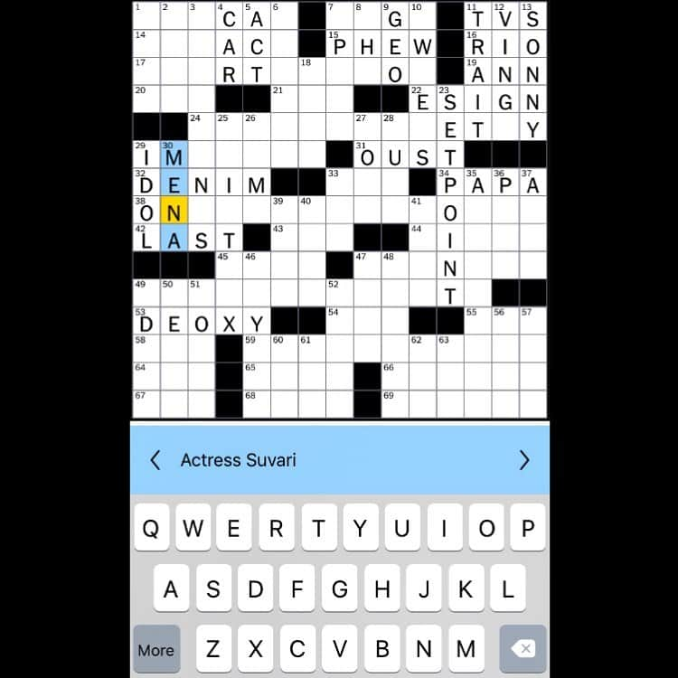 ミーナ・スヴァーリさんのインスタグラム写真 - (ミーナ・スヴァーリInstagram)「Loving the word association. 👏🏼 #Last #Idol  #NYT #Crossword」9月18日 4時34分 - menasuvari