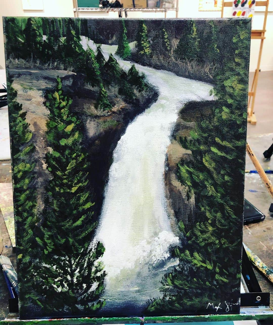 マックス・セットレージのインスタグラム：「This piece is called “don’t go, Jason Waterfalls!!!” . . . . @dixielynncartwright #acrylicpainting #art #yellowstonenationalpark」