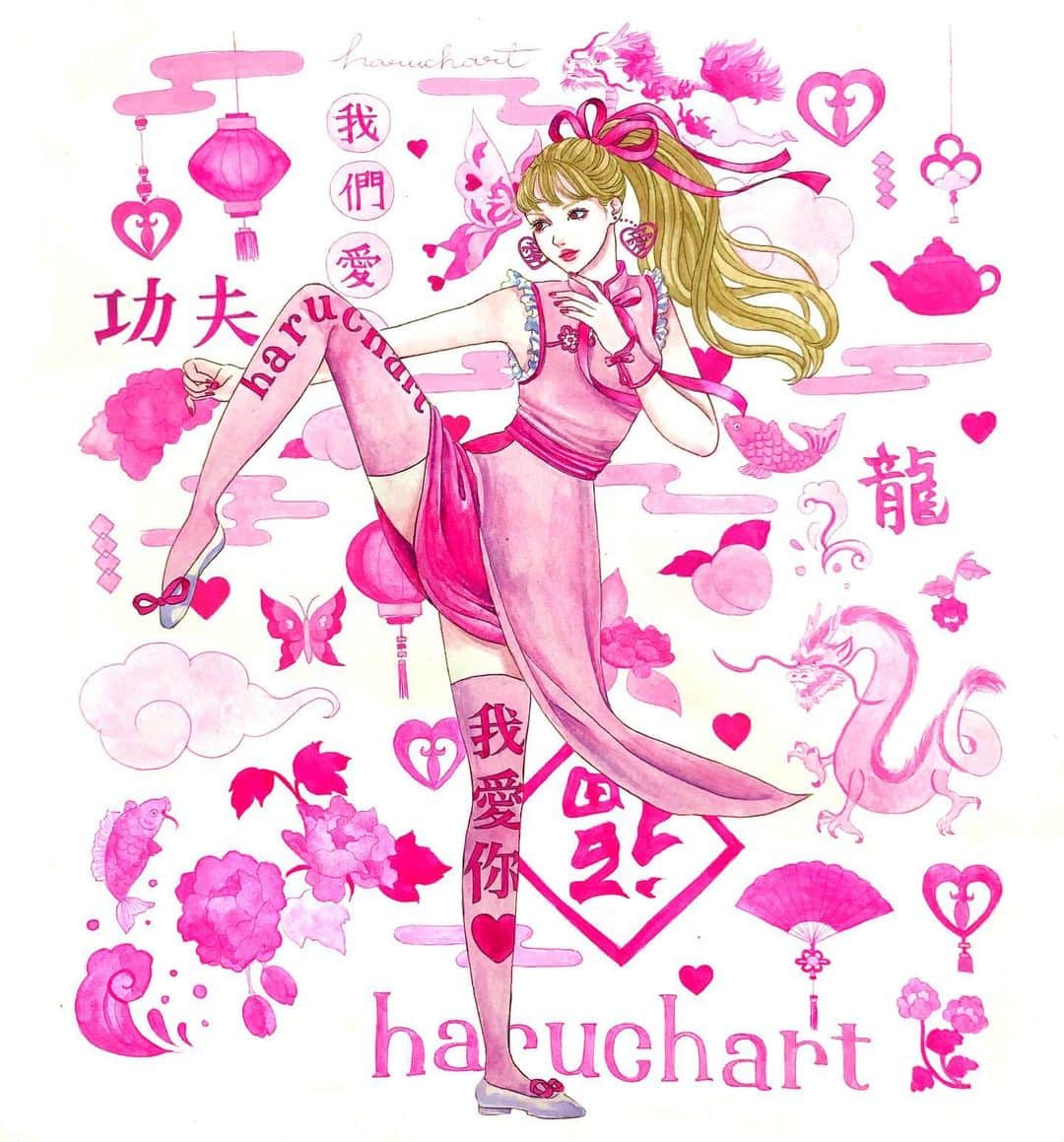 haruchartさんのインスタグラム写真 - (haruchartInstagram)「. . 💗💗ピンクカンフーガール💗💗 . . #art#girl#painting #drawing#pink#paint#pretty #絵 #watercolor #ピンク#cute#illustgram #illustration #japaneseart #china #illustrator #artistoninsta #artistoninstagram #水彩 #水彩画#中華風#中華モチーフ #中華」9月18日 21時33分 - haruchart