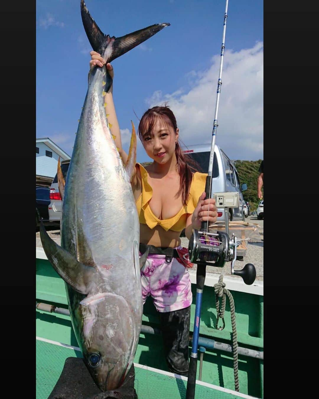 あさいあみさんのインスタグラム写真 - (あさいあみInstagram)「夏だ！海だ！キハダだーー！！﻿ 昨日4回目のコマセで﻿ カツオ、キハダマグロ船🎣﻿ ﻿ いつもコマセの師匠﻿ 吉野さんと吉野さんの師匠と﻿ 行くんですが、今日はいない、、 不安でいっぱいでしたw 二日前から師匠たちの言ってたことを整理して、、﻿ 頭の中はキハダマグロちゃんのことばかりで﻿ 上の空状態、、﻿ もー。キメジでもいいから、﻿ キハダかマグロちゃん来いっとしか﻿ 考えてなかったww﻿ ﻿ 前日の情報ではカツオの群れがいなくなって﻿ キハダちゃんがバンバン釣れてると聞いてたので﻿ キハダマグロの棚一本で﻿ 立ち向かおうと🎣﻿ ﻿ 吉野師匠とイソ師匠の直伝の独り言と﻿ 棚とハリスを考えてタナを﻿ 変えてチャレンジしました！﻿ ﻿ 絶対言えることはキレイな付餌を﻿ つけること！！🦐﻿ ﻿ でね。自分の完璧なイメージ通りのタナを﻿ 合わせれてコマセがまけた！﻿ って思った時にゴンっと来て﻿ ラインが思っ切り走ったので﻿ ほんっとに夢かと思うくらい興奮したー！﻿ ﻿ 今回は一義丸さんで﻿ まさかの手巻きの貸し竿﻿ 27.5キロのマグロちゃんとファイト！！🎣﻿ まぢで腕折れるかと思った、、﻿ まだまだビギナーですが、﻿ もっと釣り上手くなりたいし﻿ やっぱり釣りって楽しいって興奮しました🤤✨💕﻿ ﻿ タナ43でヒット﻿ ﻿ #キハダマグロ #コマセ #相模湾 #一義丸 #あさいあみ #ビキニアングラー #fishinggirls #がまかつ #コマセキハダ#釣りキチあみ平」9月18日 21時27分 - asai_ami