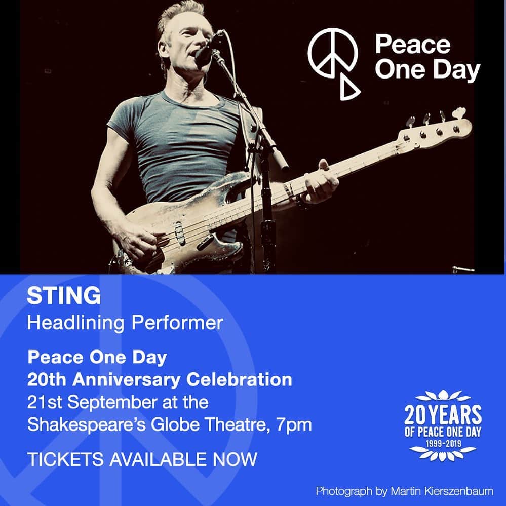 スティングさんのインスタグラム写真 - (スティングInstagram)「Looking forward to @peaceoneday 20th Anniversary concert this Saturday, 21 September for #peaceday. Ticket link in bio.」9月18日 23時43分 - theofficialsting