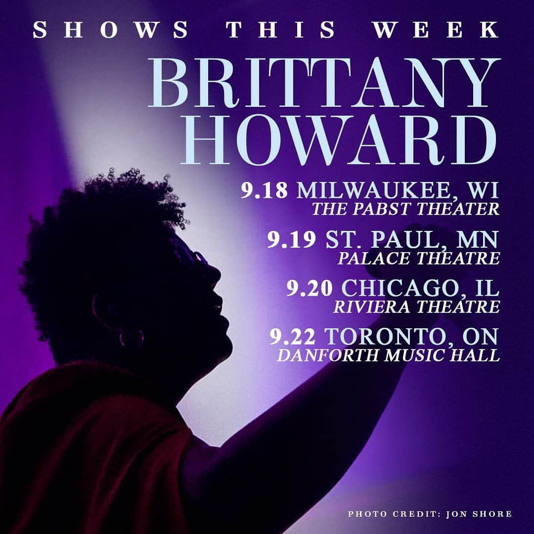 アラバマ・シェイクスのインスタグラム：「Brittany Howard's tour starts again tonight in Milwaukee.  Don't miss a chance to hear songs off "Jaime", out this Friday, LIVE!  Tour info: brittanyhoward.com/  @blackfootwhitefoot」