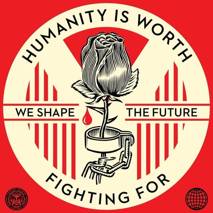 Shepard Faireyのインスタグラム：「I'm always inspired by organizations that aim to minimize suffering and cater to those who need help the most, rather than the affluent or powerful. I don't believe compassion should have borders. I also admire the model of encouraging businesses to give back and do good things for the world. That philosophy is reflected in my own art and business practice. In my artwork for (RED), I use symbols that I hope apply universally and appeal to the best side of people's nature. I never want anyone to die prematurely or fail to receive the treatments that can help them. AIDS, malaria, and tuberculosis are all huge problems, so I'm happy to be a small part of what needs to be a huge effort to treat them. ⠀⠀⠀⠀⠀⠀⠀⠀⠀⁣ I'm proud to be part of PAINT @RED SAVE LIVES: the first-ever global street art initiative to #endAIDS. Be sure to visit the link in bio to learn more about this project, it's important! Thanks for caring. - Shepard」