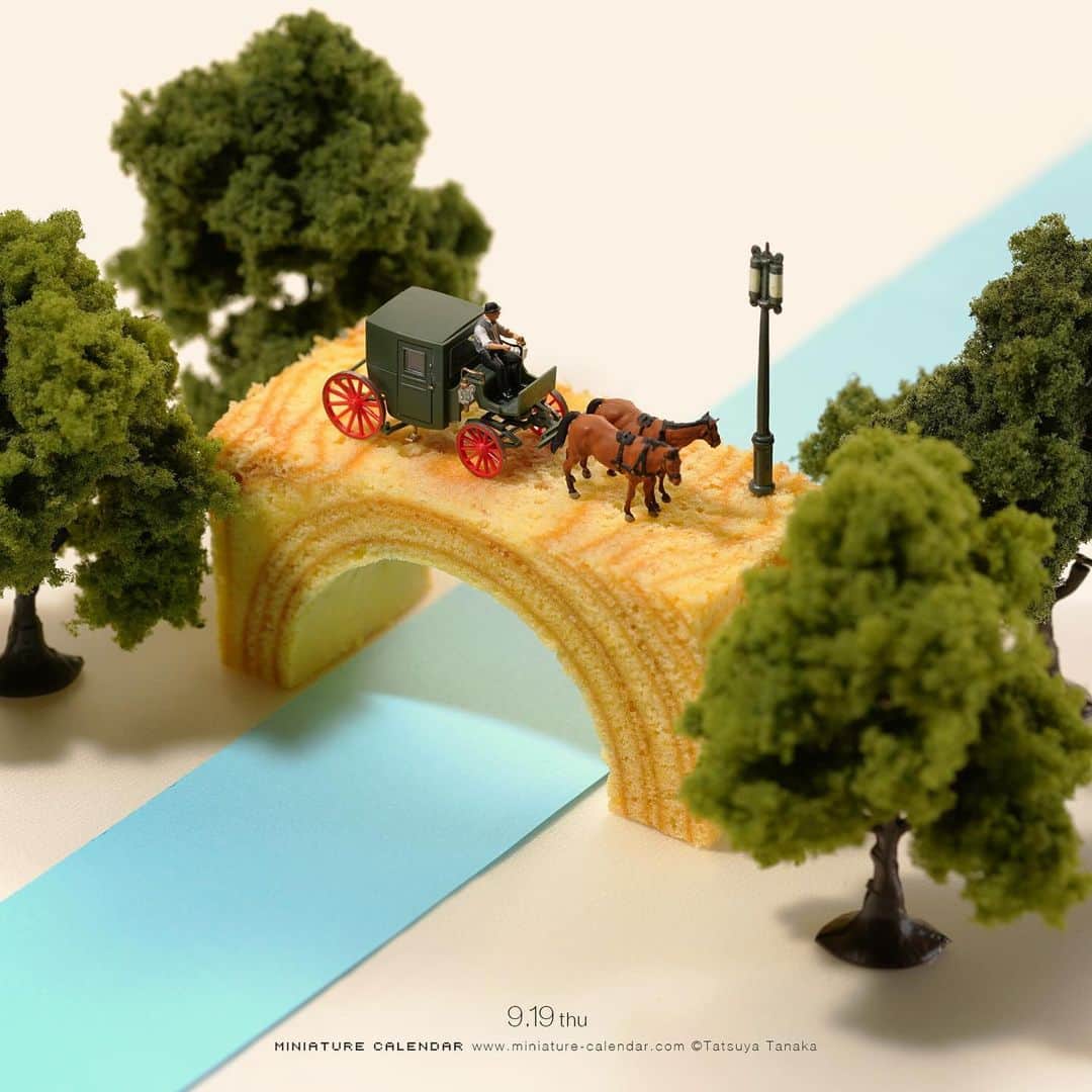 のインスタグラム：「. 9.19 thu “Stone Bridge” . バウム崩れへん . #バウムクーヘン #橋 #Baumkuchen #Bridge #このあとおいしくいただきました ─────────────── 《Exhibition info》 . 【MINIATURE LIFE展 in 福岡】 Miniature Life Exhibition in Fukuoka 8/31 sat - 10/14 mon ※火曜日休館 #MiniatureLife展 #ミニチュアライフ展 .」