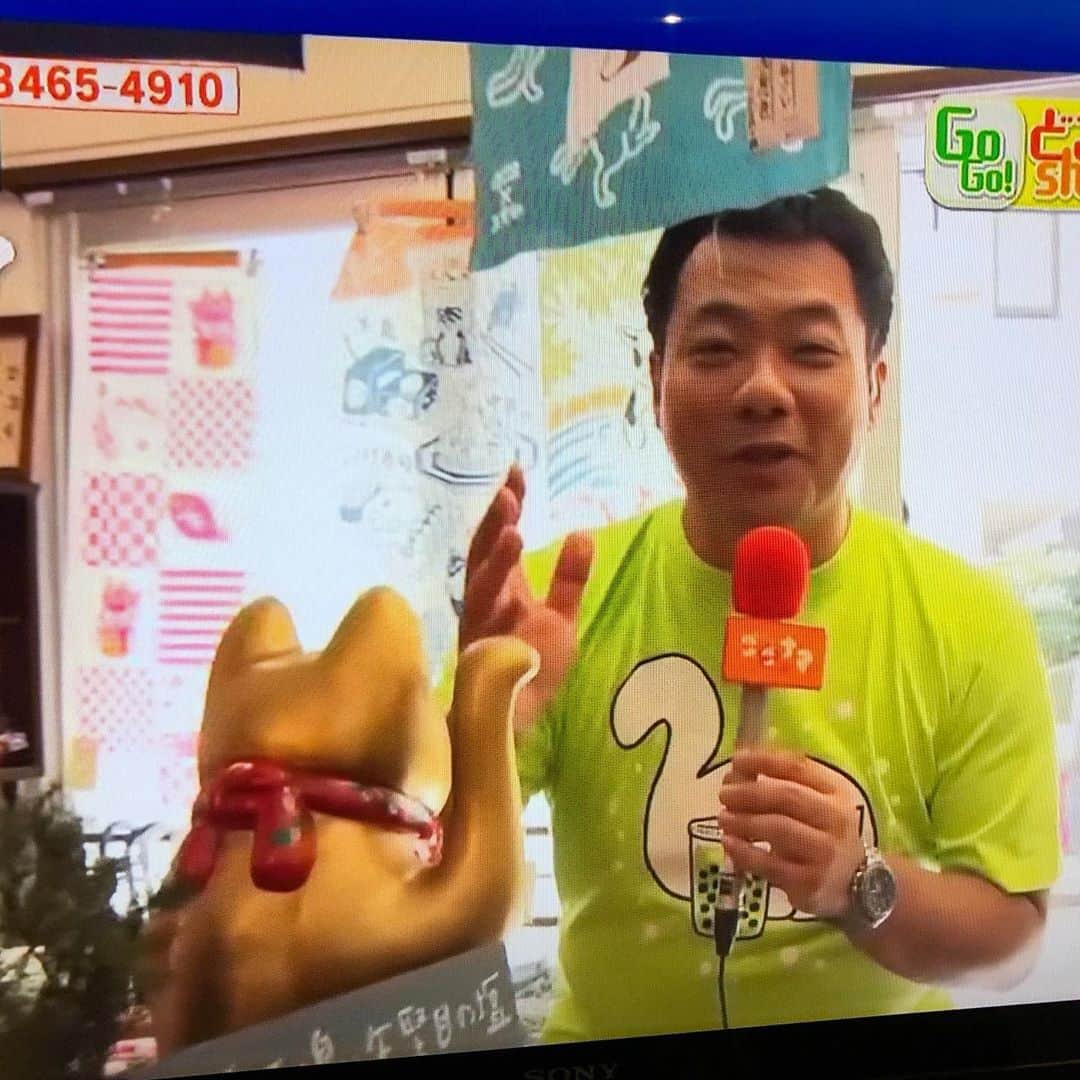 みずしな孝之のインスタグラム：「今日のNHKごごナマが湯島のねこまつり特集で、 王冠印雑貨店が紹介されていたのですが、 稲塚アナがお気に入りとして みずしなの猫タピオカTシャツを着て下さってました。 いつも観てる番組なので嬉しい！ 稲塚アナありがとうございます！  #ごごナマ」