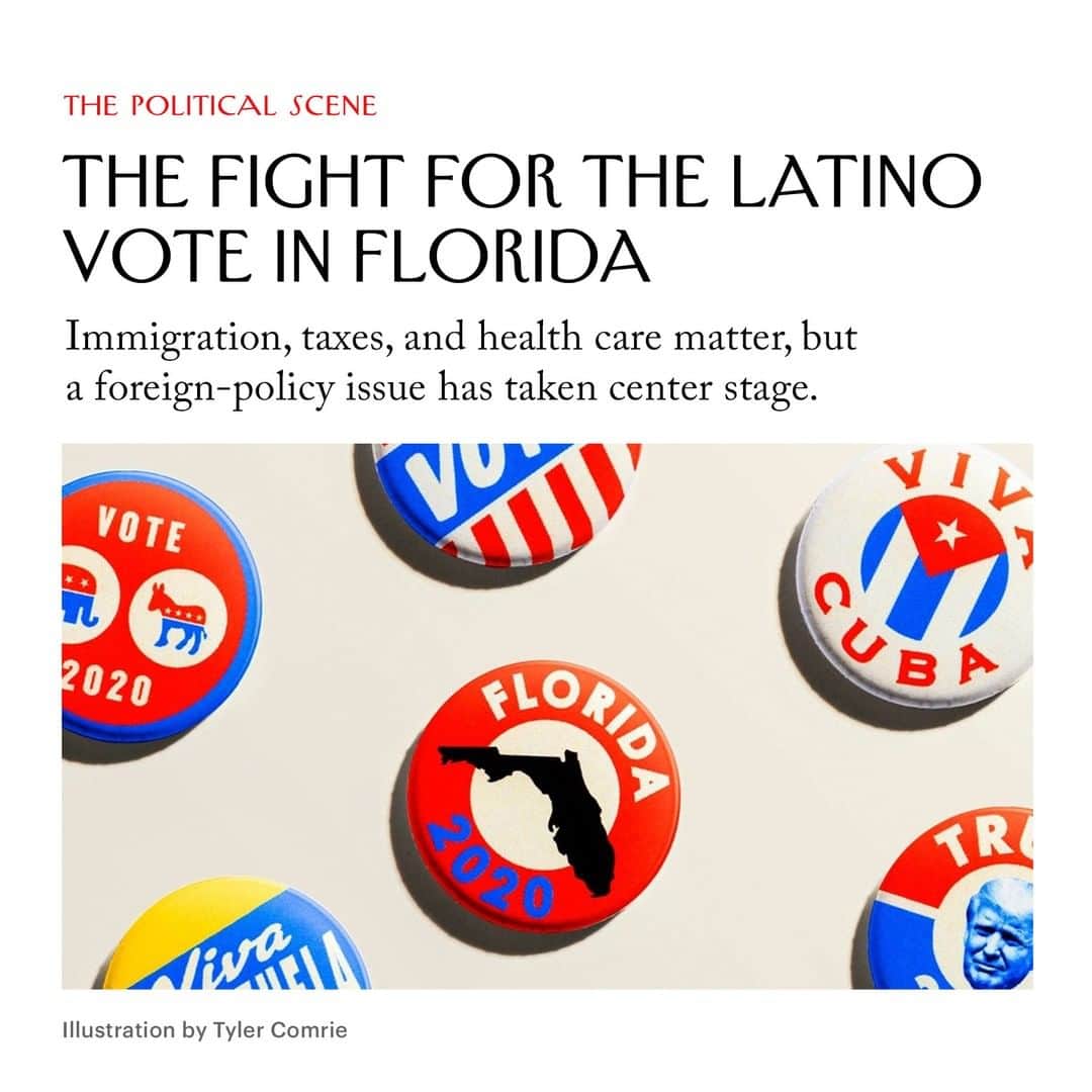 The New Yorkerさんのインスタグラム写真 - (The New YorkerInstagram)「The Latino electorate is younger, more numerous, and more diverse than ever before, with largely progressive views on health-care and social-justice issues—but in Florida, the crisis in Venezuela has taken center stage. Tap the link in our bio to read Jonathan Blitzer on how the Republican Party has courted Latino voters in South Florida, and what this means for the 2020 election. Illustration by @tylercomrie.」9月19日 23時00分 - newyorkermag