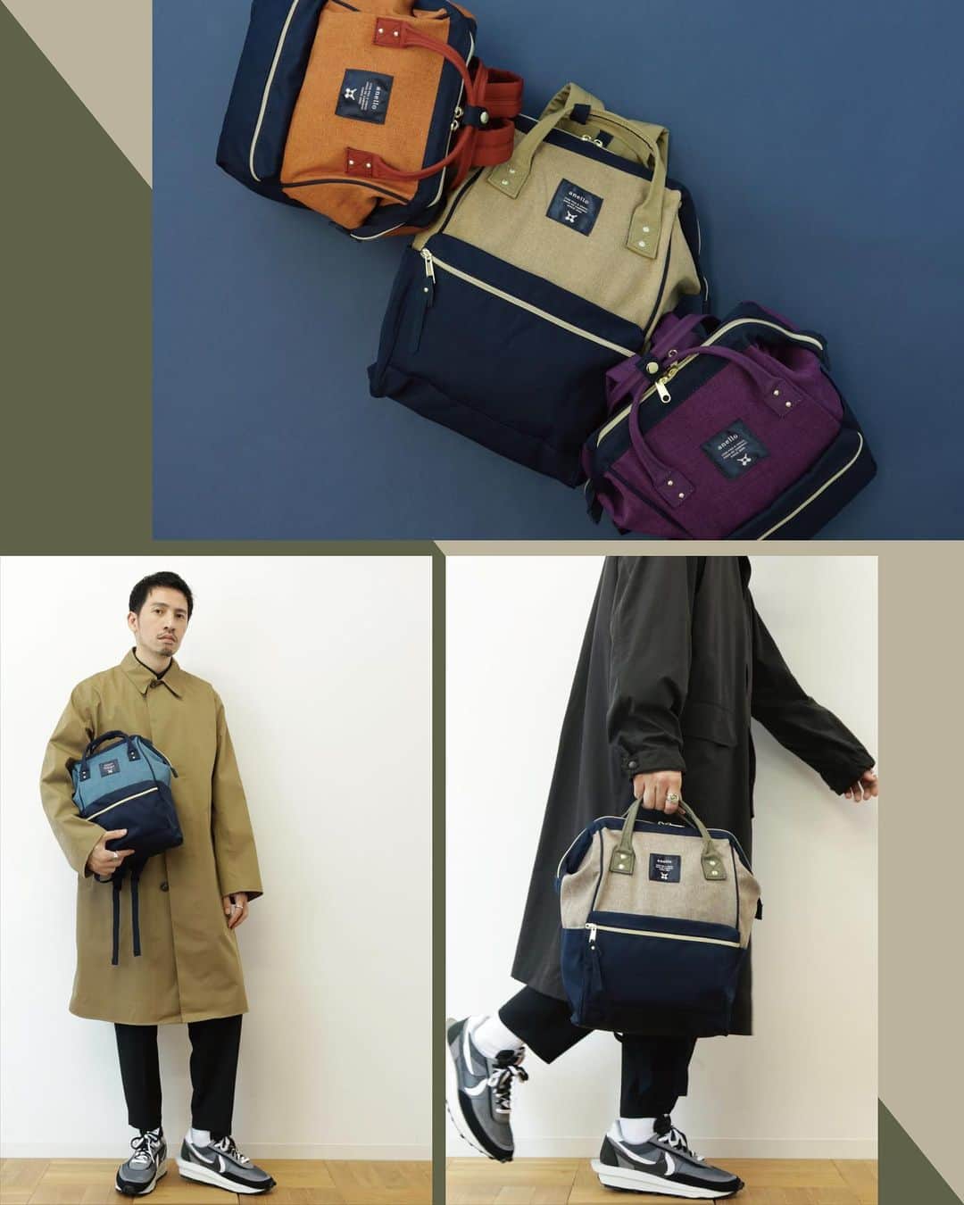 のインスタグラム：「. ■AT-B0193A ¥4,500＋TAX CROSS BOTTLE “KUCHIGANE” BACKPACK(R) BEL,GYL . ■AT-B0197B ¥4,200＋TAX CROSS BOTTLE “KUCHIGANE” BACKPACK(S) BLL,ORL,PUL, . #anello #anello_bag #bag #kuchigane #crossbottle #backpack #2019AW #OOTD #アネロ #バッグ #バックパック . .」