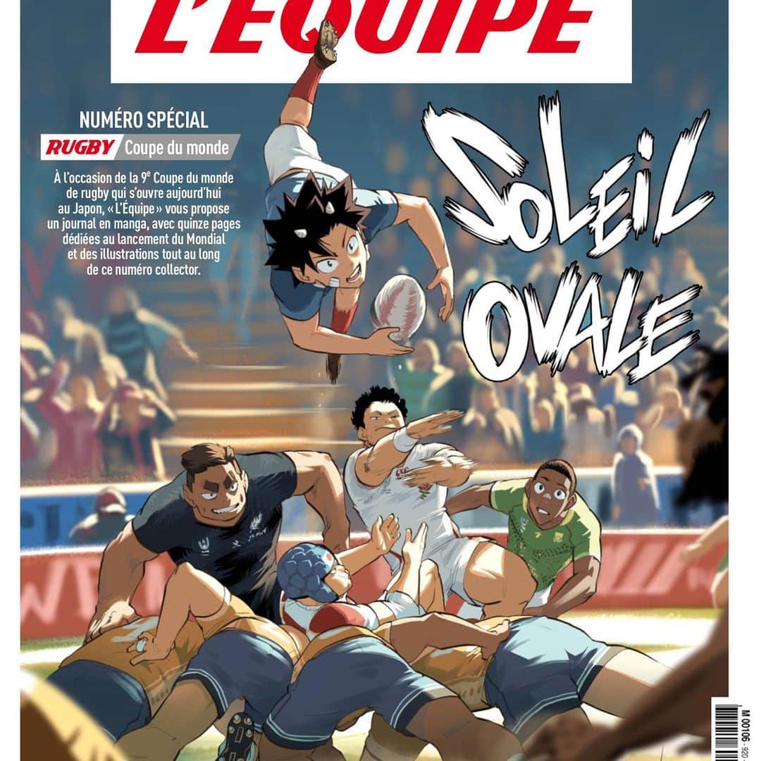 のインスタグラム：「ラグビーW杯開幕！フランスのレキップはなんと25ページの特集。一面も中も、フランスの有名漫画家にイラストを依頼、前代未聞のビジュアル（ディオールの広告まで漫画化と徹底）で若きスポーツファンも大喜び？Today’s legendary French sports newspaper is all in manga to celebrate the World Cup in Japan. #worldcuprugby2019」