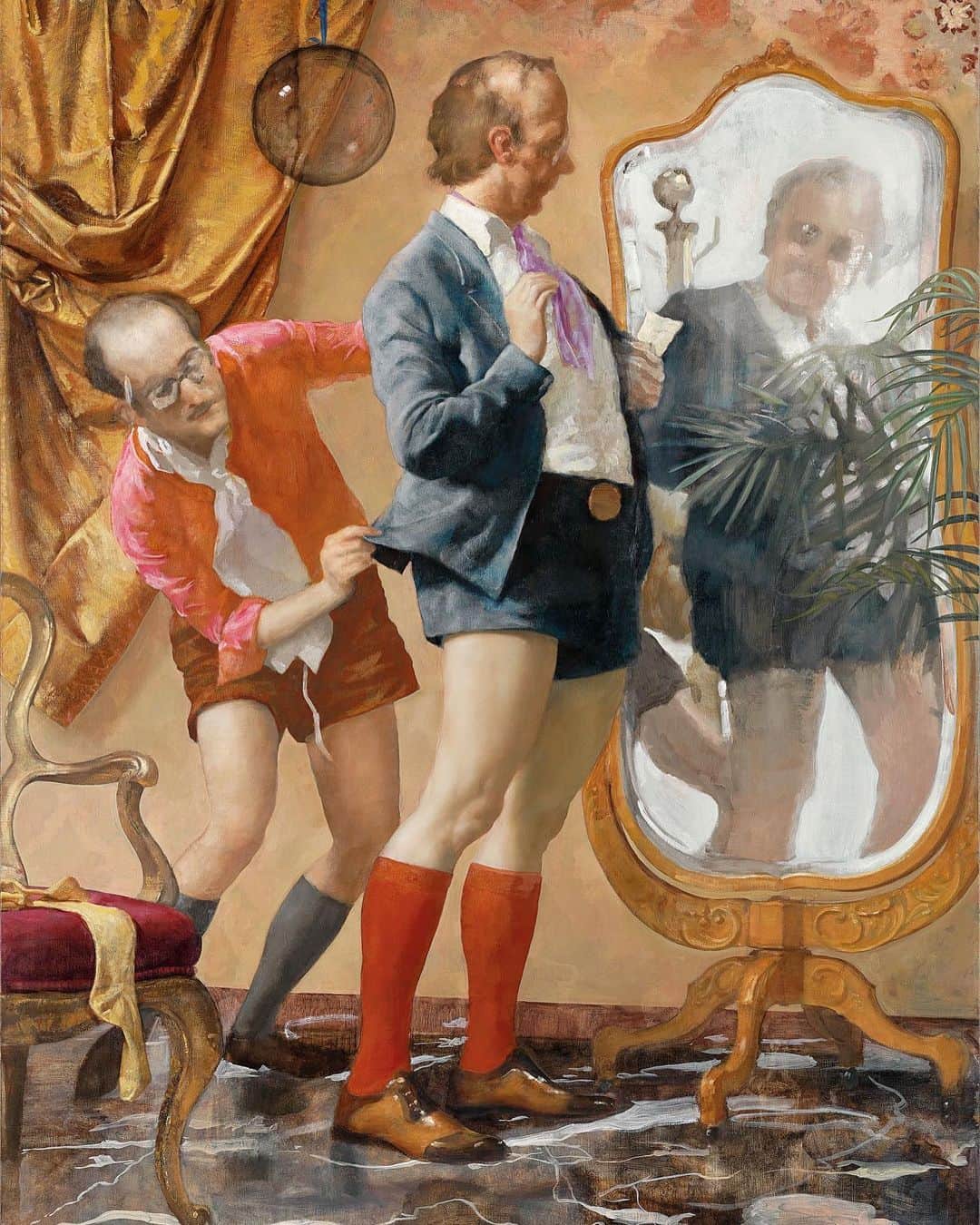 のインスタグラム：「John Currin will be talking at the Chatsworth Arts Festival this Saturday afternoon, at Chatsworth House in Derbyshire, England.  He will discuss his practice, including his depictions of his own gender, which are the focus of a new solo exhibition currently on view at Dallas Contemporary. Follow the link in our bio to purchase tickets! __________ #JohnCurrin #ChatsworthHouse  #Gagosian @chatsworthofficial @dallascontemporary John Currin, “Hot Pants,” 2010 © John Currin」