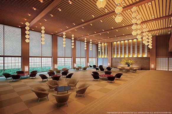 のインスタグラム：「@theokuratokyo reopened its doors after four years of renovations. - from the latest issue of our magazine “Guide to New Architecture” ・ 最新号の連載「わざわざ行きたい！新・建築案内」より。2015年に惜しまれつつも建て替え工事のために閉館していた「ホテルオークラ東京 本館」が9月12日、満を持して「The Okura Tokyo」として開業。 ・ 今回のリニューアルにあたり、オークラ プレステージタワーとオークラ ヘリテージウイングの2棟を建設。なかでも、プレステージタワーのロビーを担当したのは、1962年の開業時にロビーの設計を手掛けた谷口吉郎氏の息子である谷口吉生氏。繊細な日本の美があしらわれた、安らぎの空間が広がる。 ・ ・ #elledecor #elledecorjapan #エルデコ #建築 #建築好き #architecture #japanesearchitecture #theokuratokyo #design #japanesedesign #デザイン #インテリア #ホテルオークラ #ホテルオークラ東京」