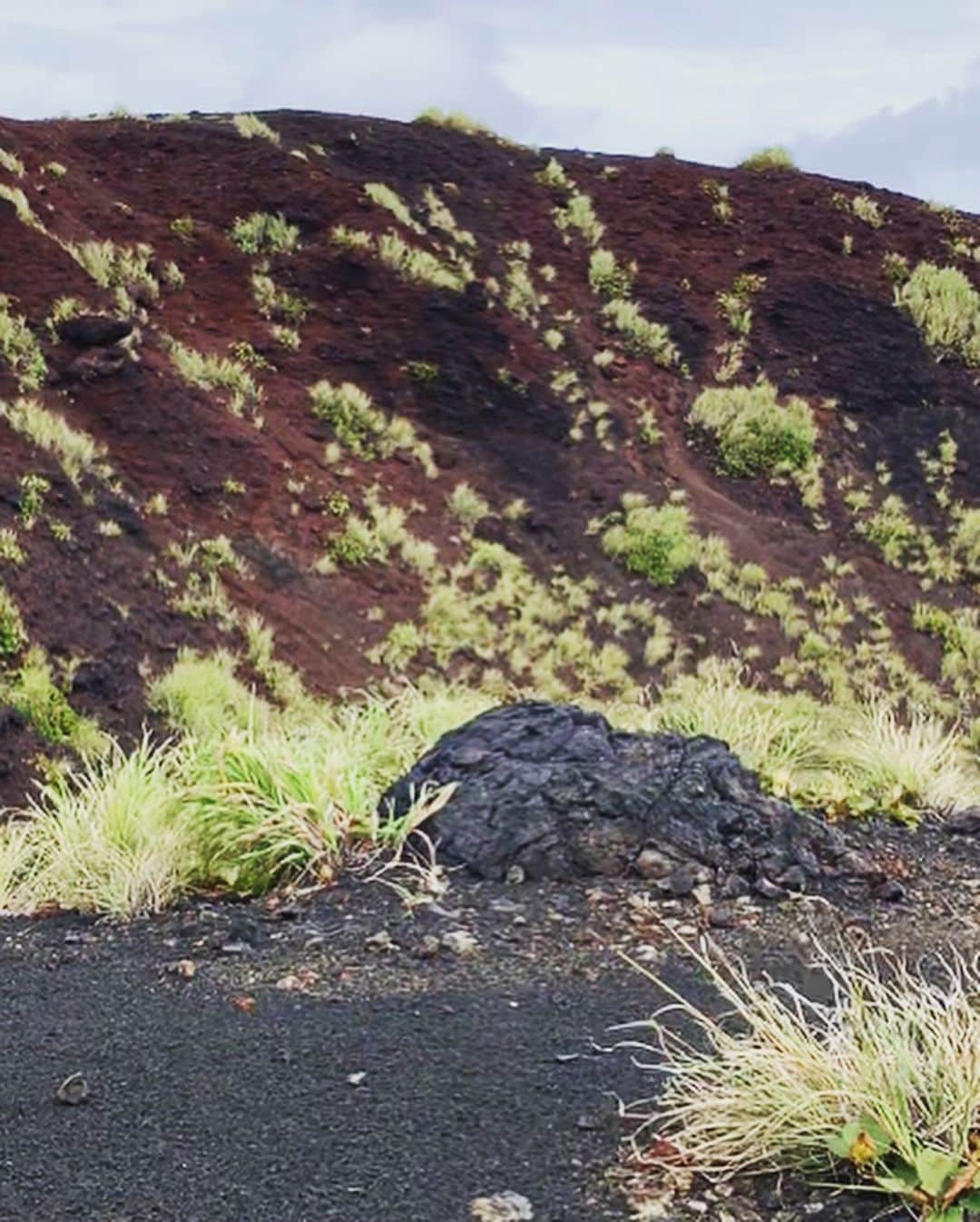出雲阿国さんのインスタグラム写真 - (出雲阿国Instagram)「真っ黒な カンラン石で覆われた ひょうたん山。  一歩一歩歩くごとに シャリシャリと 悪い気が払われるような 心地よい軽い音がします。  すり鉢状になっているこの山は 1940年の噴火で一夜にして 誕生した山なのだとか。  一夜にして山が出来るなんて… 地球って、すごいエネルギー❤️ 生命力を感じます。  噴火前までは海中だった場所なんだそう。  無意識から意識する。 無自覚から自覚する。 そのためには とてつもないエネルギーが必要なんだなぁ。  無意識に自分を苦しめる癖や 自信が無い時は この場所のエネルギーをもらい 手放していこう❤️ やる気のエネルギーが湧いてくるよ！  ポーズのタイトルは 「解き放て！心！」 笑笑  一見危険な崖に見えますが 実はとっても安全なところで 解き放っていますw  #三宅島 #パワースポット #ひょうたん山 #一夜にしてならずじゃなくてなる事もある #エネルギー #開運ずもトラベル #ずも姉  #影響受けちゃった #出雲阿国」9月20日 21時27分 - izumonookuni
