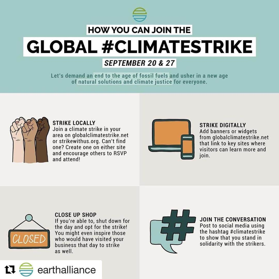 エリザベス・ライルのインスタグラム：「#Repost @earthalliance with @get_repost ・・・ Let's demand an end to the age of fossil fuels and usher in a new age of natural solutions and climate justice for everyone. No matter where you are in the world, here are some simple ways you can get involved with a #ClimateStrike near you. #GlobalClimateStrike」