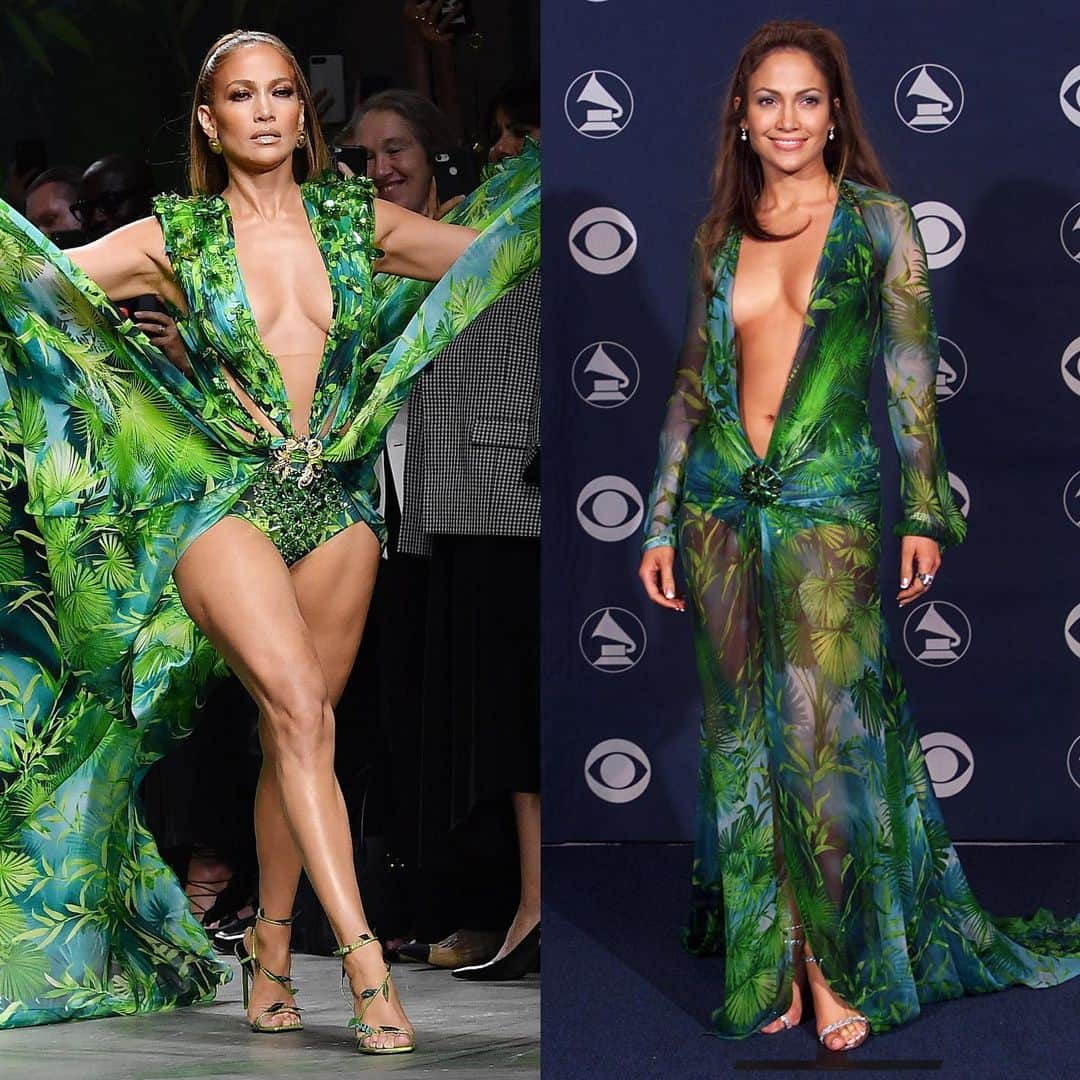 マリクレールさんのインスタグラム写真 - (マリクレールInstagram)「Jennifer Lopez just closed the Versace show in Milan wearing a piece inspired by her iconic Grammys dress. Swipe to see the full video of her epic exit. More amazing pics via the #linkinbio.」9月21日 4時44分 - marieclairemag