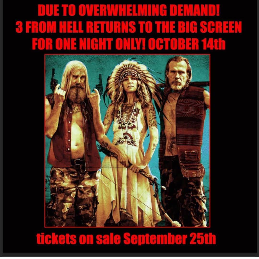 ロブ・ゾンビのインスタグラム：「If you missed on the big screen... then here's your chance to see it. #robzombie #sherimoonzombie #richardbrake #billmoseley #3fromhell #jeffdanielphillips #sidhaig #freethethree」