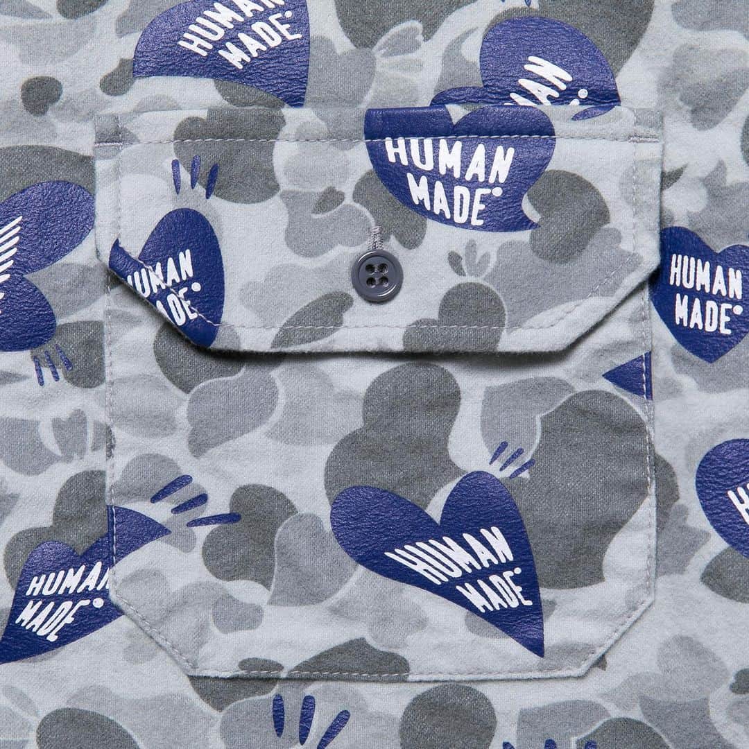 HUMAN MADEさんのインスタグラム写真 - (HUMAN MADEInstagram)「"HEART CAMO SHIRT" now available in store and online. www.humanmade.jp  オリジナルグラフィックの迷彩に顔料でハートの総柄を施したフランネルシャツです。ほどよい肉厚感もポイントです。 Heavyweight flannel shirt with all over original camouflage print.」9月21日 11時45分 - humanmade
