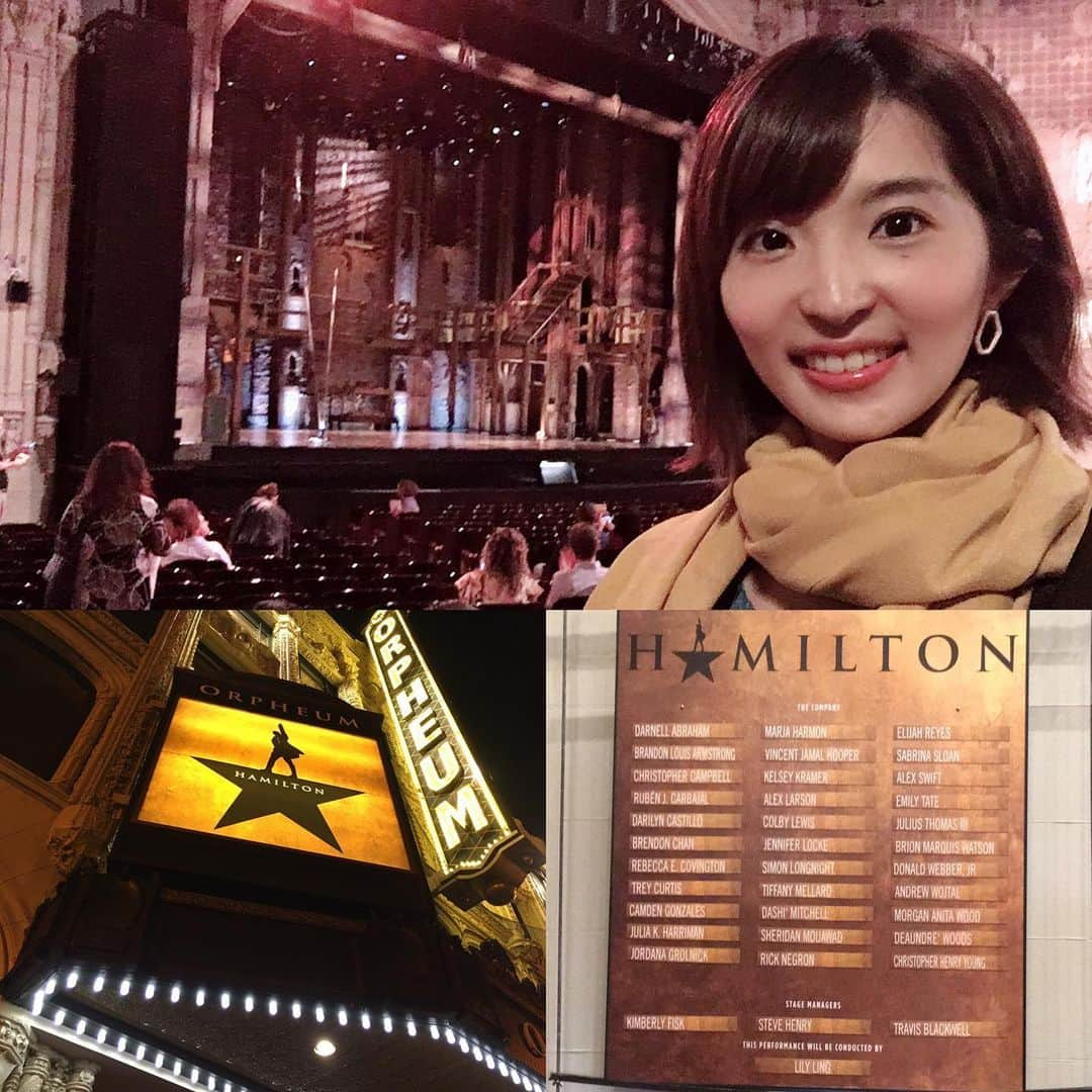 新田朝子さんのインスタグラム写真 - (新田朝子Instagram)「#ミュージカル #Hamilton を観てきました。トニー賞やグラミー賞、ピューリッツァー賞など数々の賞を受賞したミュージカル♫ . アメリカ合衆国憲法の起草者で、初代財務官長のアレクサンダーハミルトンの生涯を、なんとR&Bやヒップホップなどで表現するという異色の組み合わせ！！ . その物語のほとんどが音楽を通して表現されていて、セリフはほとんどなし。テンポがとにかく早い。ちょうど戦争の話を授業で学んだあとだったので、少しだけ聞き取れた、、😭少しだけど、嬉しい。ネイティブの英語の先生も早くて何言ってるか分からないからと言っていたくらいなので、Wikiを4、5回読んでから観劇したおかげです(￣∇￣) . 歴史的な話を、常に爆笑の嵐が起こるほどユニークに描くエンターテイメントは、さすが本場でした。ダンスも見せ場がたくさんありました✨音楽が終わった後に照明が落ちてスポットライトで照らされた身体が上下に動く姿からも、その激しさが分かりました。それなのに数秒後にはすぐ次の歌に踊り。かっこよかったー！！！ . #alexanderhamilton #musical #actor #actress #browdway #sanfrancisco #orpheumtheatre #musicallover #lovemusic #lovedance @hamiltonmusical #ミュージカル好きな人と繋がりたい #ブロードウェイ #サンフランシスコ #アメリカ生活 #🇺🇸 #🗽」9月21日 15時09分 - asako.nitta