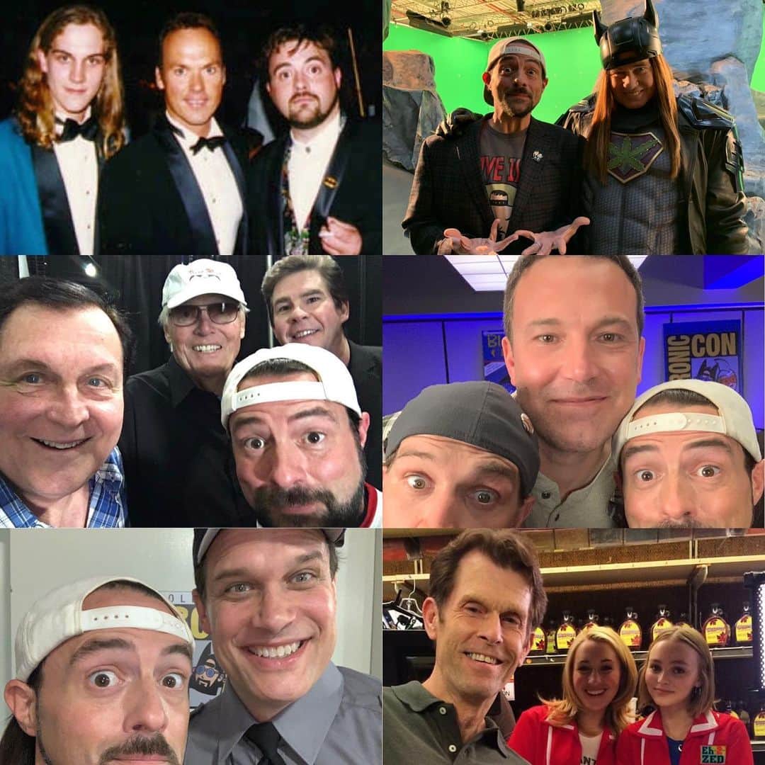ケヴィン・スミスのインスタグラム：「Happy #batman Day! To honor the Caped Crusader’s 80 years, here are all the Batmen I’ve ever snapped selfies beside (including 3 who appear in my new flick #JayAndSilentBobReboot)! #KevinSmith #JasonMewes #benaffleck #michaelkeaton #valkilmer #adamwest #diedrichbader #kevinconroy #burtward #harleyquinnsmith #lilyrosedepp #batmanday #batmanday2019」
