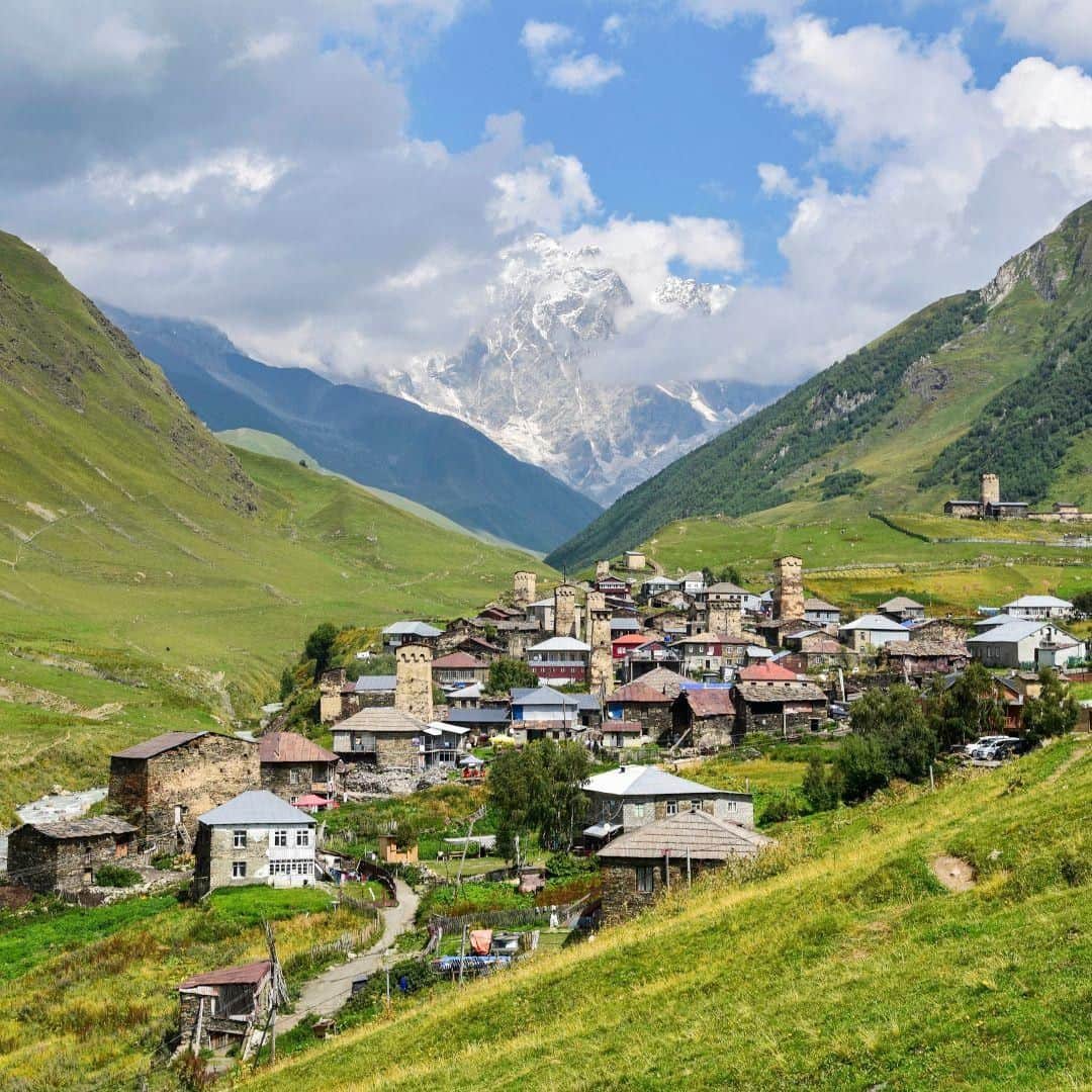 Lonely Planetのインスタグラム：「'In the north of #Georgia, very deep into the #Caucasus, you find a region called Svaneti, which is characterised by breathtaking mountain scenery, composed of the tallest mountains in the country and filled with traditional villages.  Svaneti is the ultimate trekking destination in Georgia, a popular trek being the one that goes from Mestia to Ushguli, a multi-day route from village to village where you can stay every day in a local homestay. The photo is of Ushguli, the last stop of the trek.' – @againstthecompass -- Tap our link in bio for info on new direct flights to Georgia from Europe, and what to do when you get there!」