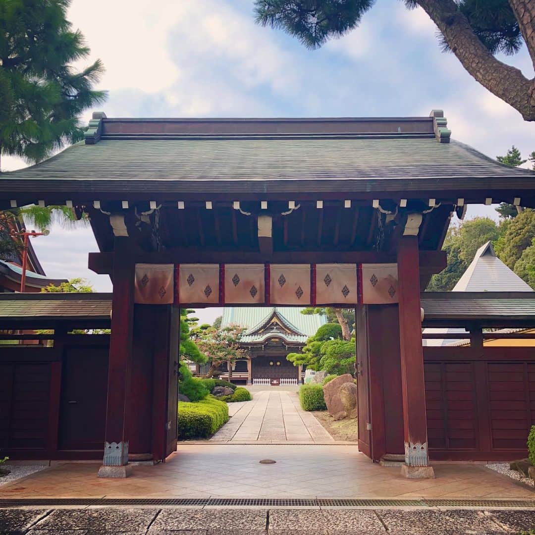 榊山敬代のインスタグラム：「🌞vs☔️… ・  昨日無事に初日を迎えました  わざわざお越しいただきましたみなさまへ 遠方では小田原よりお越しいただきまして  心より感謝申し上げます…  会場では入場の波がありまして ゆっくりとご案内できなかった方々には 申し訳ありませんでしたが 明日もお一人でも多くの方々と作品を通した ひとときをご一緒できれば幸いです  さて初日のお天気模様は  雨の予報もありましたが なんとか一粒も降らずに  帰る頃には青空がのぞいておりました 画像は夕暮れ時のひとコマより…  台風１７号の影響が気になるところですが きょうもおだやかな天気でありますように… ・ ・ ・ 🎐… ・ 個展のご案内  榊山敬代 日本画展 「浄」Kiyoshi 泥水に咲く蓮のように  会期：令和元年 9月21日(土)／22日(日)／23日(月・祝) 会場：池上大坊本行寺客殿１階　牡丹／桔梗之間  開館時間／午前10時から午後3時　 作家在廊時間／全日午後12時から15時 入場料／無料  アクセス／東京都大田区池上2-10-5（都営浅草線西馬込駅・東急池上線池上駅より、いずれも徒歩10分） http://www.hongyozi.or.jp/ ・ ・ ・  この度は 東京は池上大坊本行寺にて 蓮をモチーフに 福島県いわき市のお寺より ご依頼いただき制作しました作品をはじめ いわき市のお寺からインスピレーションを いただき 仏教の説法のひとコマであります 八正道をテーマにしました新作を お披露目させていただきます  三日間と短い会期ではございますが お彼岸の季節に 情緒あるお寺の景観の中で 日本画とこころ浄らかなひとときへ ご案内できればとおもいます  本行寺から本門寺へと続く境内では都心を忘れるような壮観な眺めもございます 展示の他にも見所豊かなお寺ですのでこの機会にゆっくりとご堪能ください  個展開催につきましてのこころざしや 新作に対しての姿勢などはブログなど 少しずつ更新していきたくおもいます  掲載作品 八正道〈弐〉正しい心を灯して生きるとき 〈正命・正精進・正念・正定 図〉 制作 平成31年／絹本・彩色 ・ ・ ---------------------------------------- ・ ・ ・  #晴天 #Sky #bluesky #絵巻物 #大田区 #池上 #お寺 #temple #Japan #池上大坊 #個展会場 #お世話になります #japanese #architecture #view #仏教 #仏教美術 #建築 #アート #日本文化 #art #Japanesear #日本画家 の #外出こんなもん #清々しい」