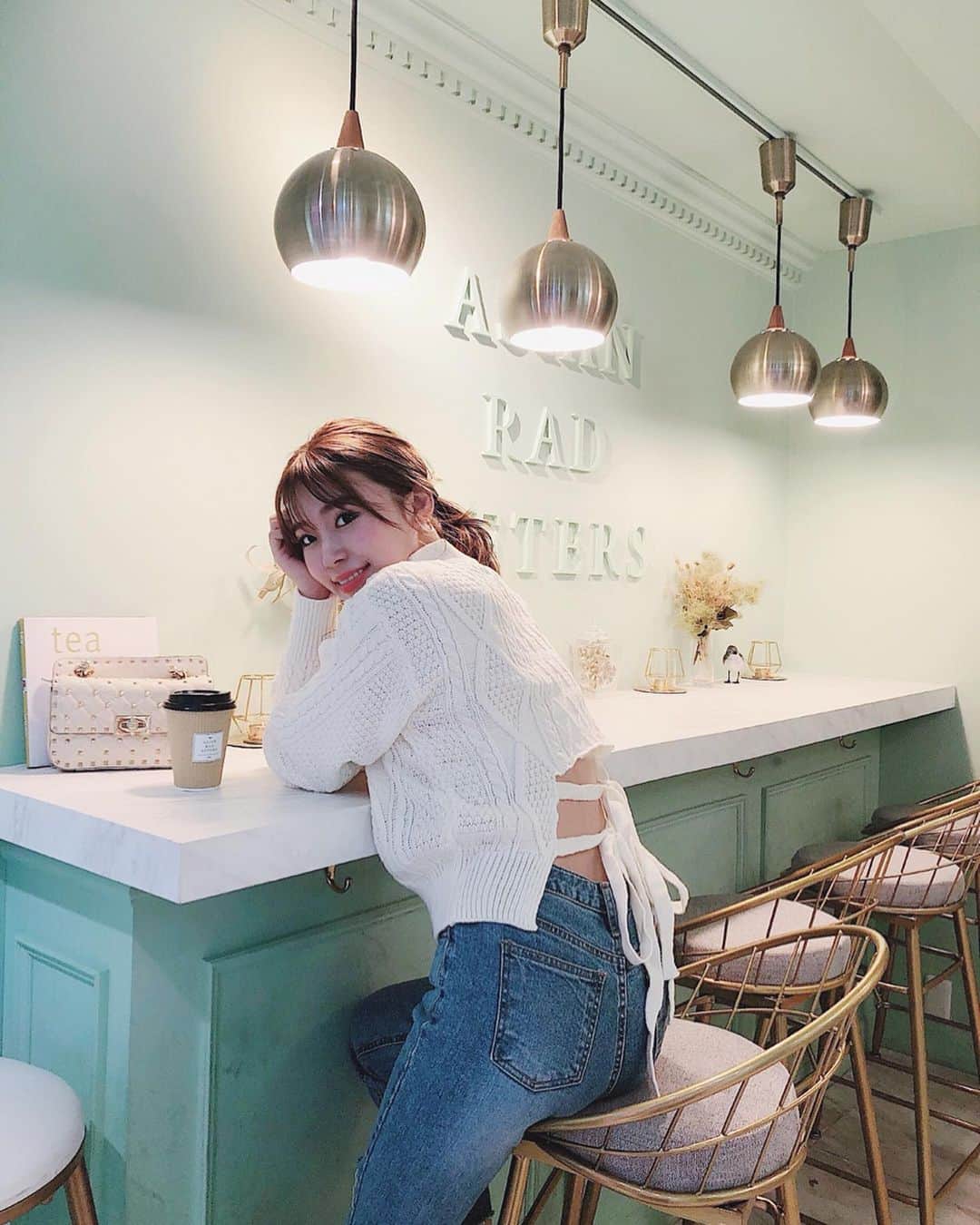 藤川沙弥のインスタグラム：「𓂃𖠚ᐝ﻿ ﻿ ニットとHOTの季節☕️🧶﻿ ﻿ 後ろが開いててかわいい。♥︎﻿ @fifth_store です✔︎﻿ 40%でgetできる🙌🏻神w﻿ ﻿ ﻿ ﻿ ﻿ ﻿ ﻿」