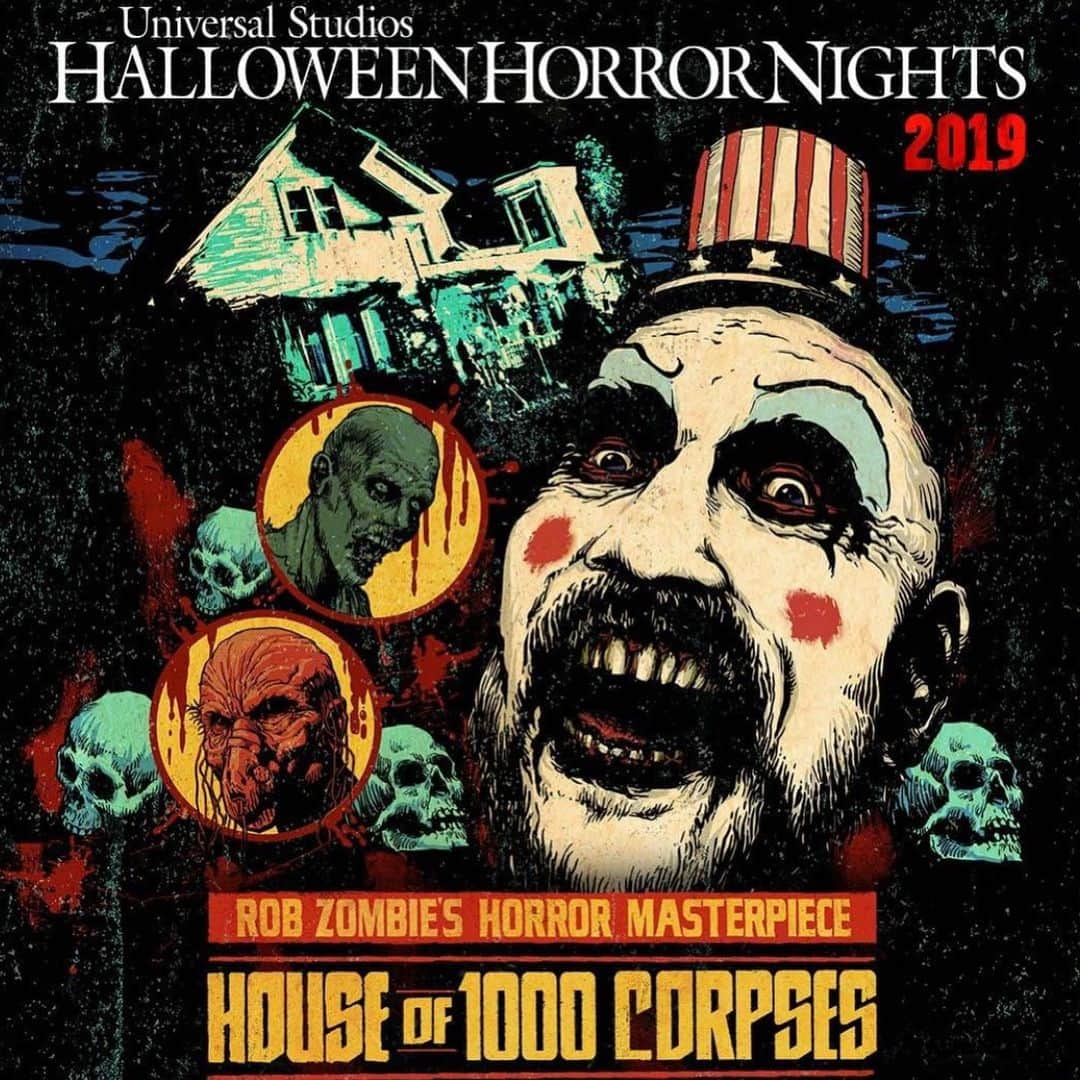 ロブ・ゾンビのインスタグラム：「Did you ever want to take a trip through the Murder Ride or meet Dr. Satan? Well, head on over the Universal Studios in Hollywood or Orlando to make your nightmares come true. #robzombie #halloweenhorrornights #houseof1000corpses」